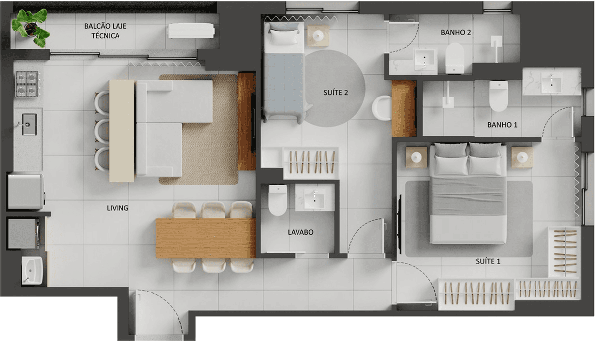 Planta 14 - 2 dorm 73,58m²