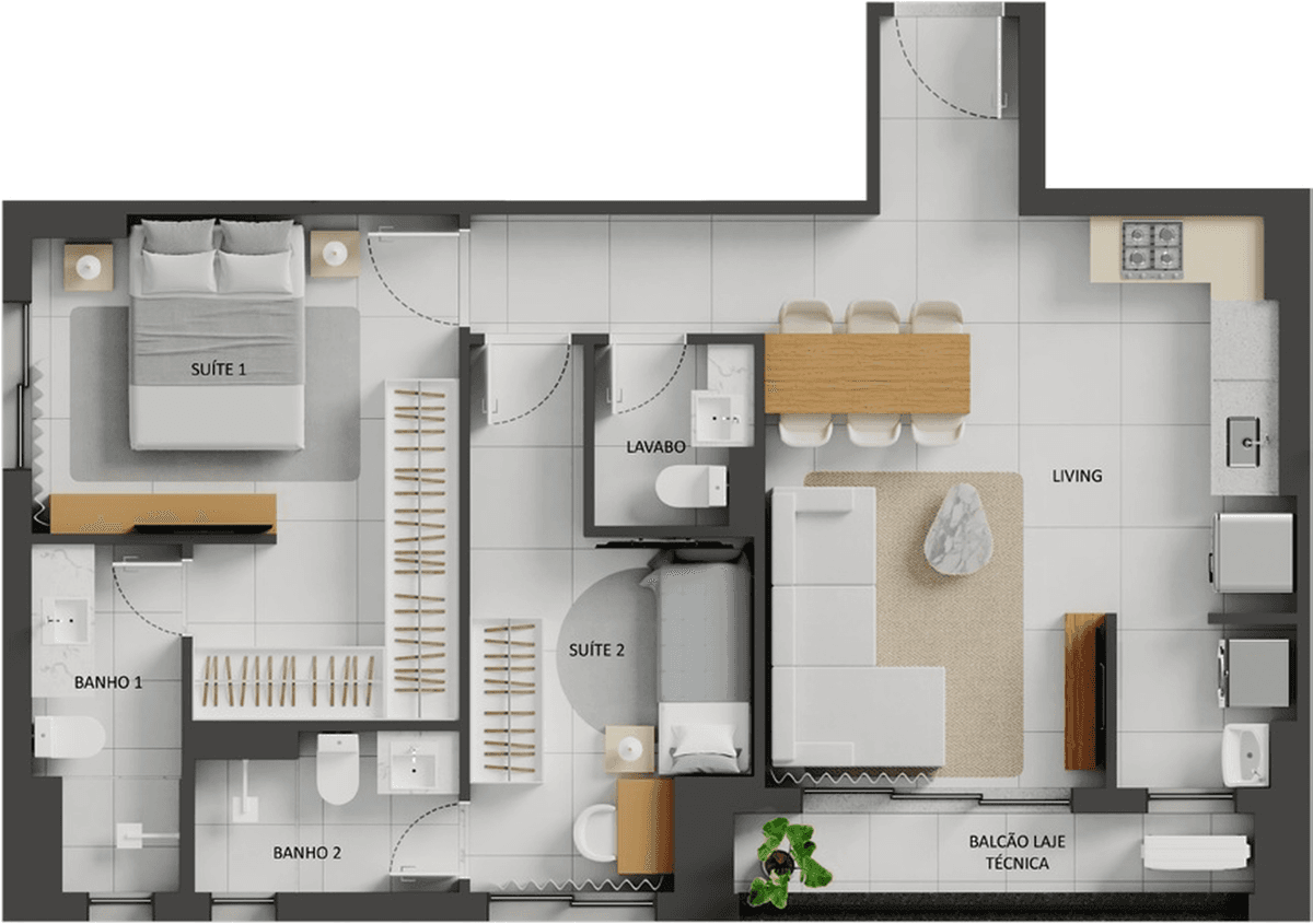 Planta 15 - 2 dorm 74,99m²