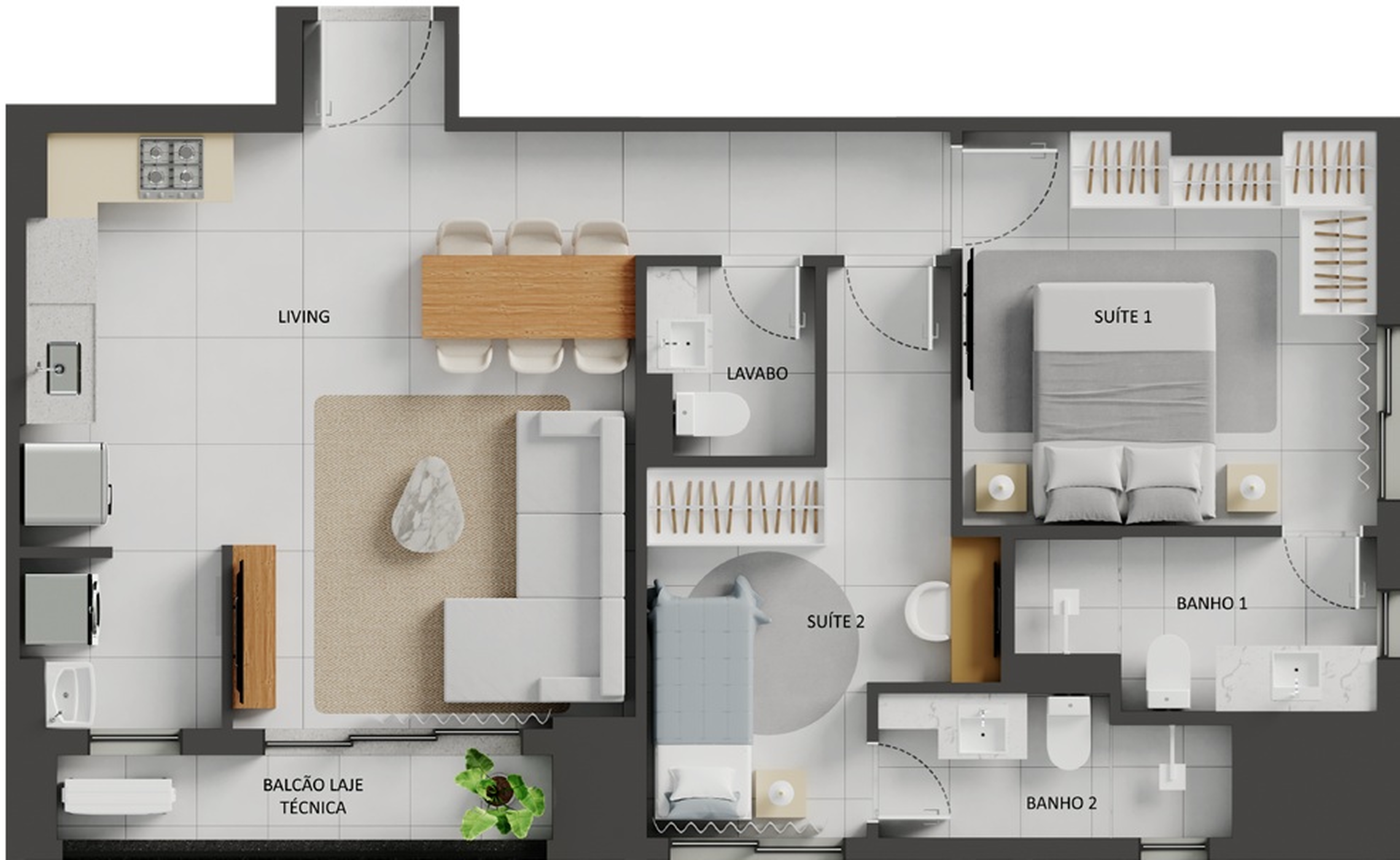 Planta 16 - 2 dorm 75,12m²