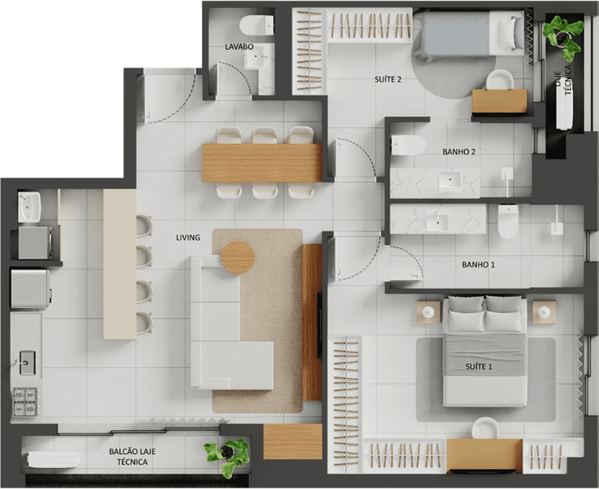Planta 17 - 2 dorm 87,77m²