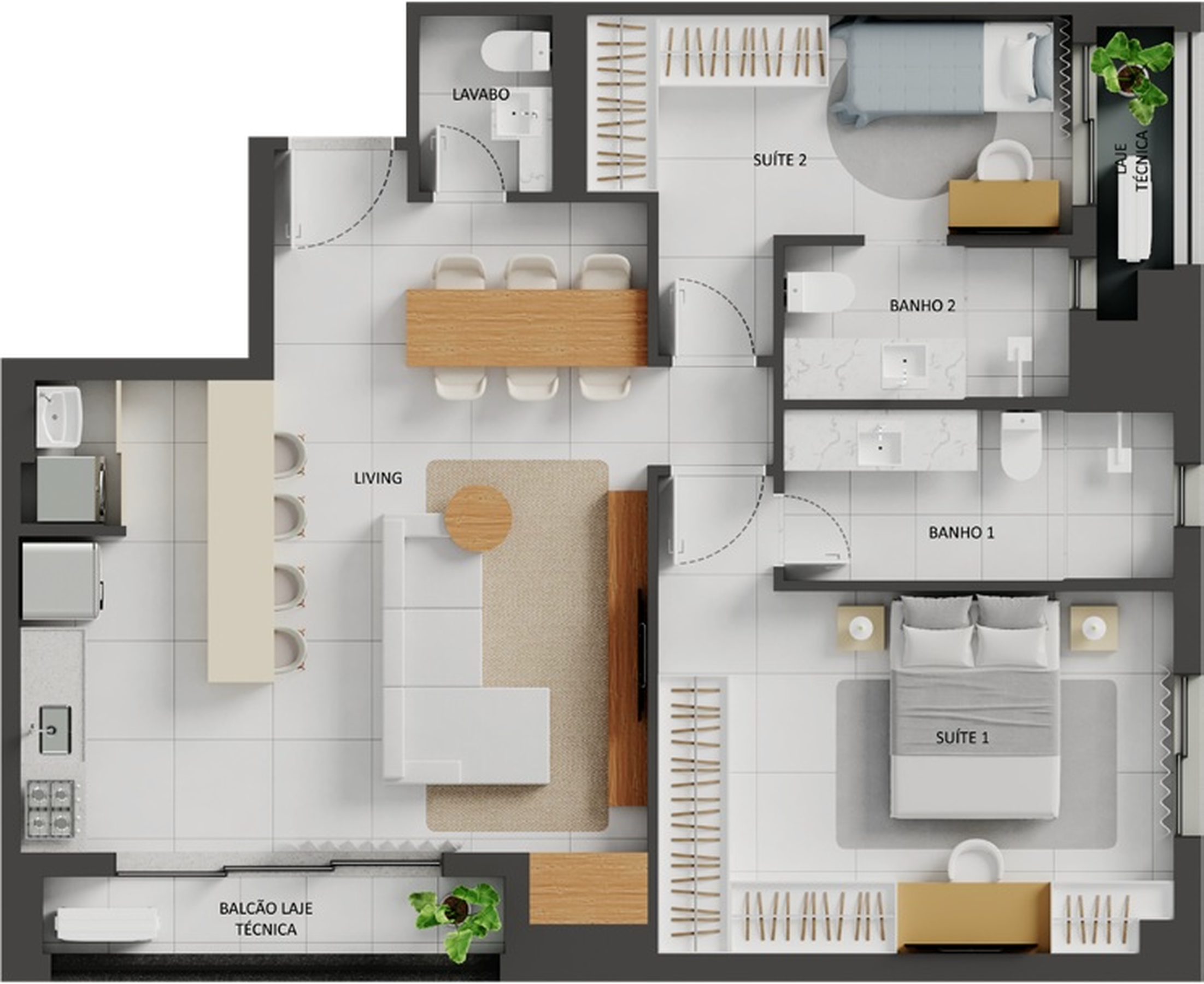 Planta 17 - 2 dorm 87,77m²