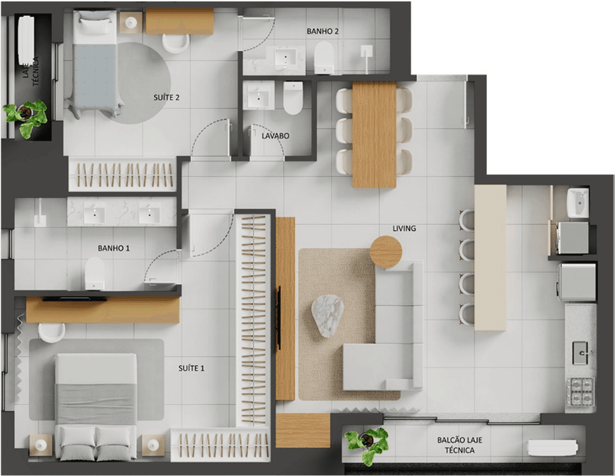 Planta 18 - 2 dorm 92,16m²
