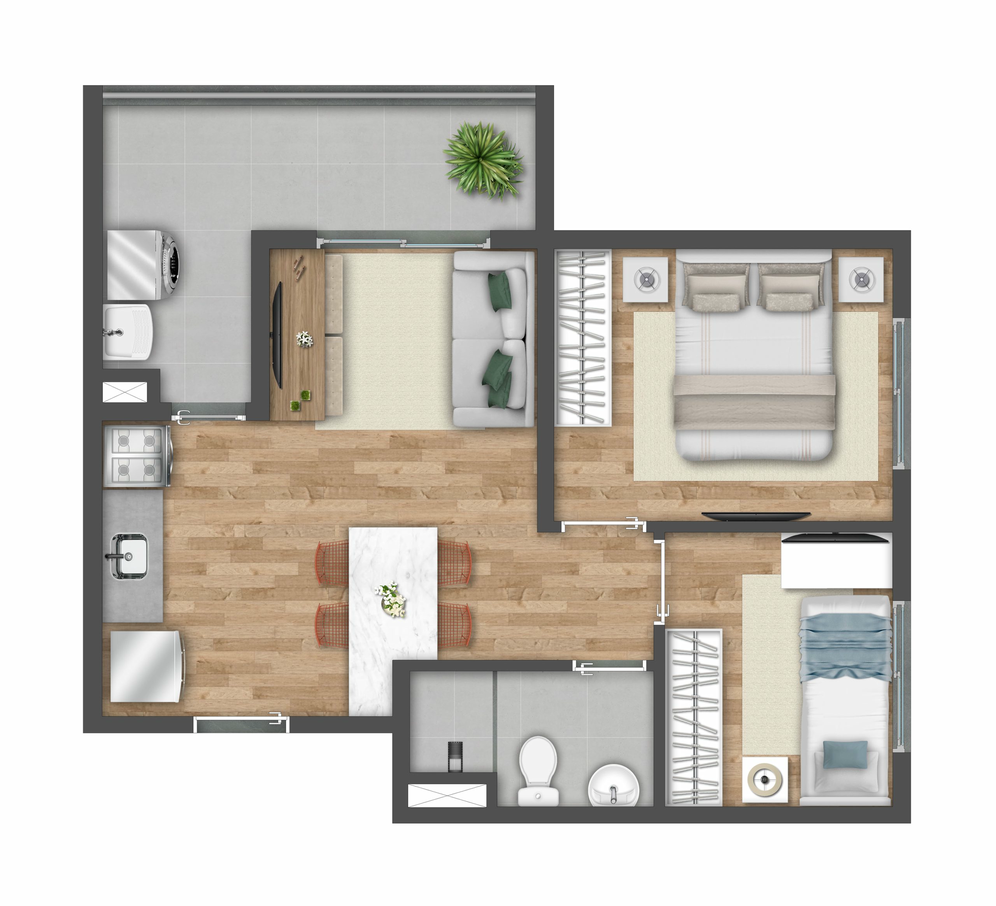 Planta 02 - 2 dorm 42m²