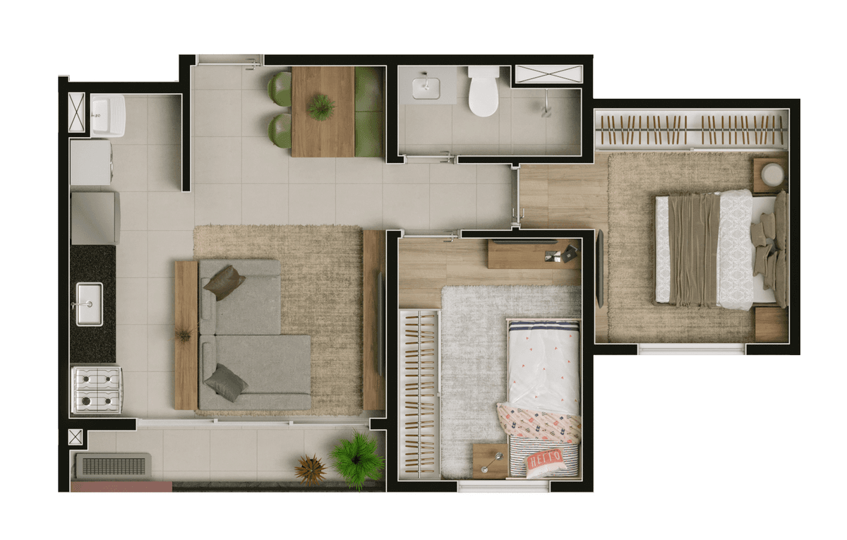 Planta 01 - 2 dorm 45,85m²
