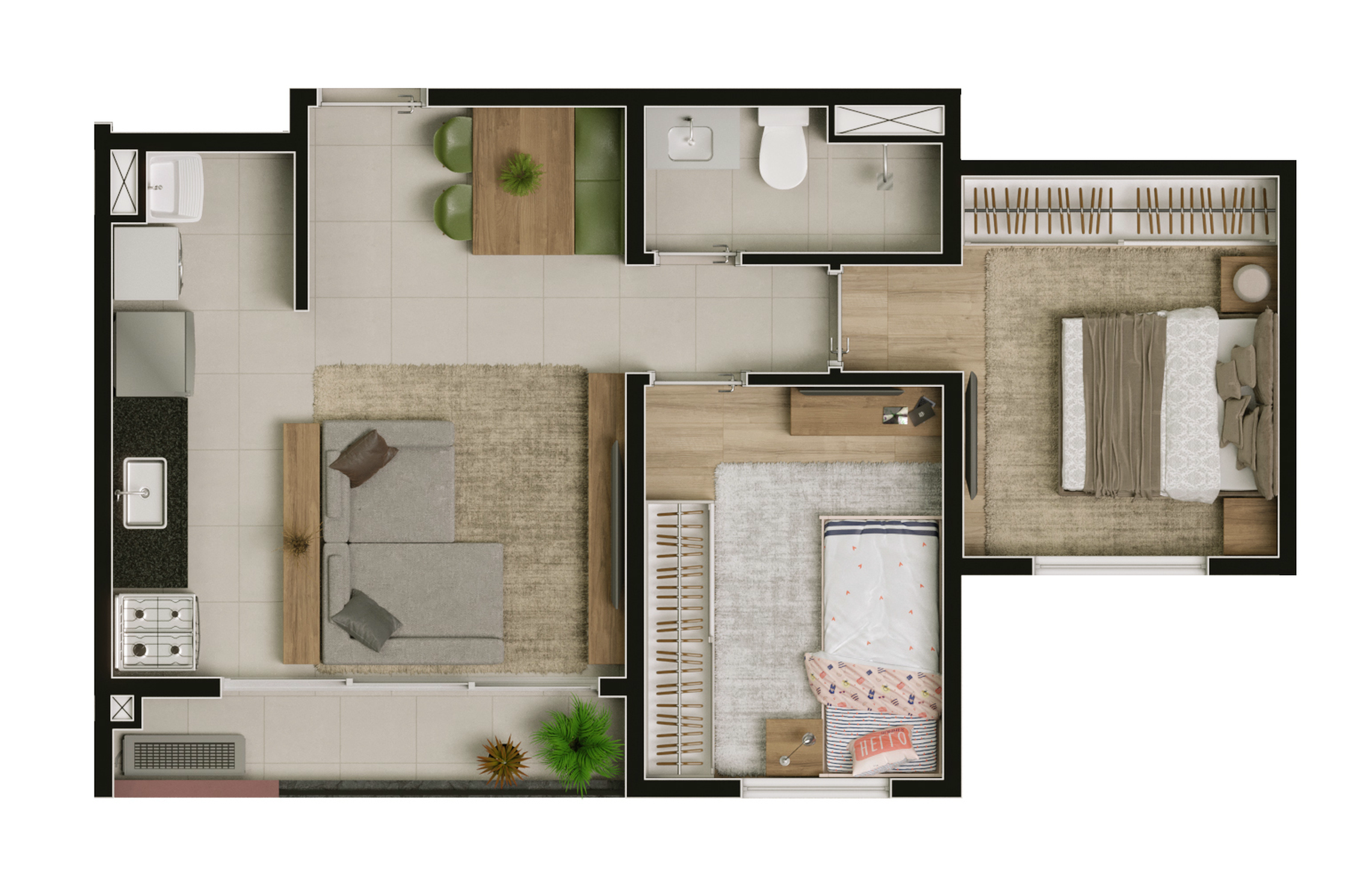 Planta 01 - 2 dorm 45,85m²