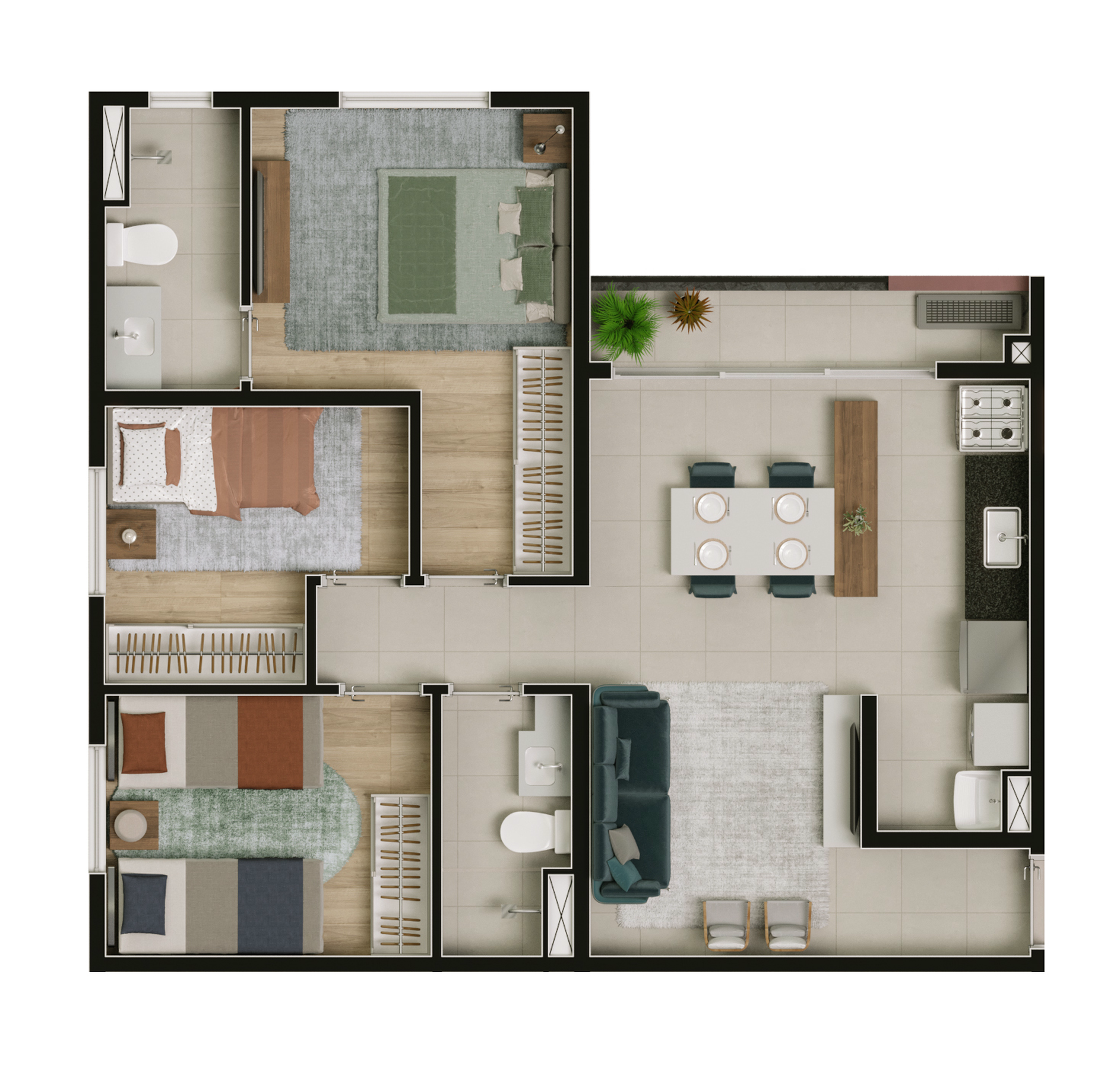 Planta 02 - 2 dorm 62,64m²