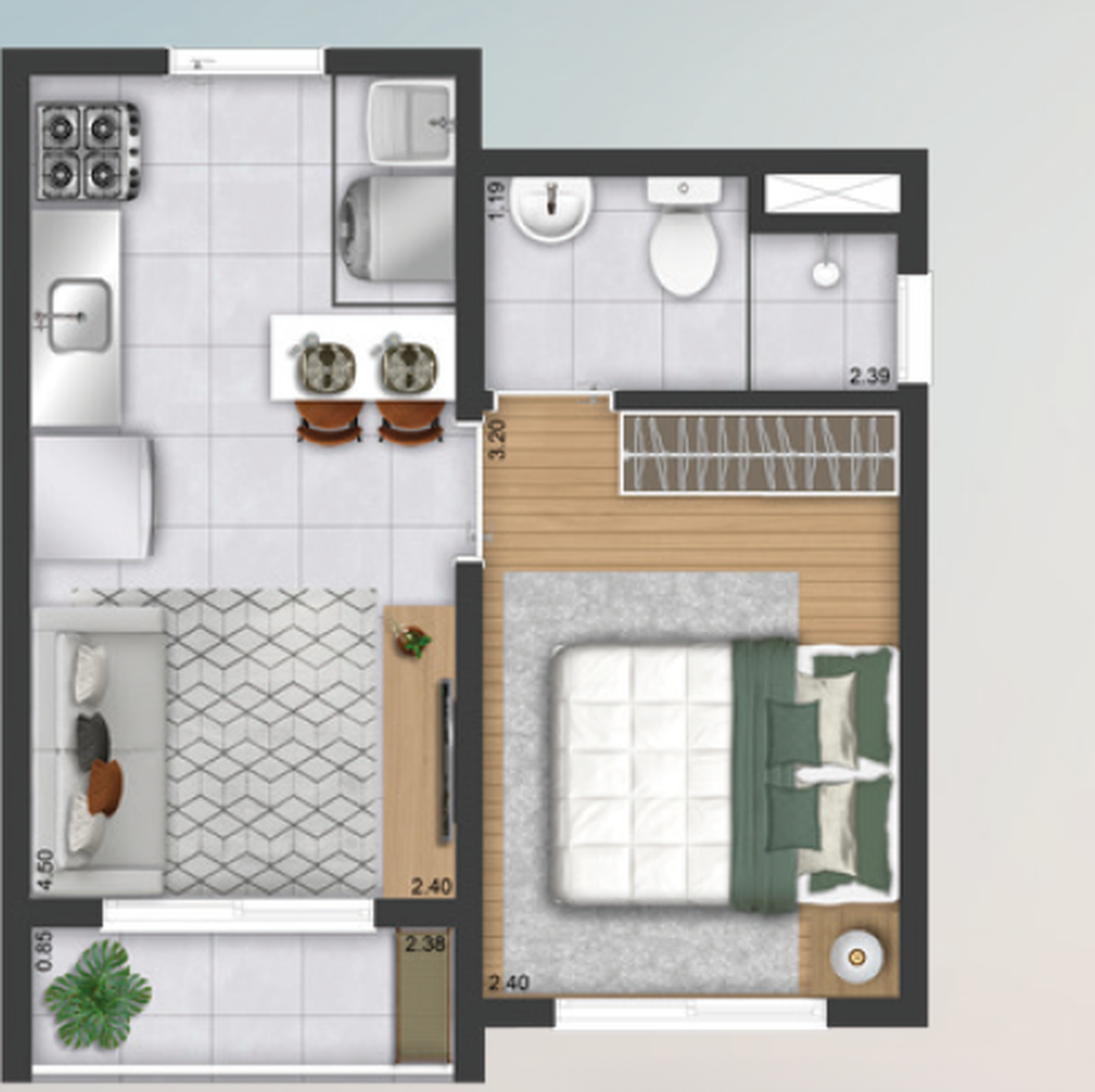 Planta 02 - 1 dorm 27,08m²