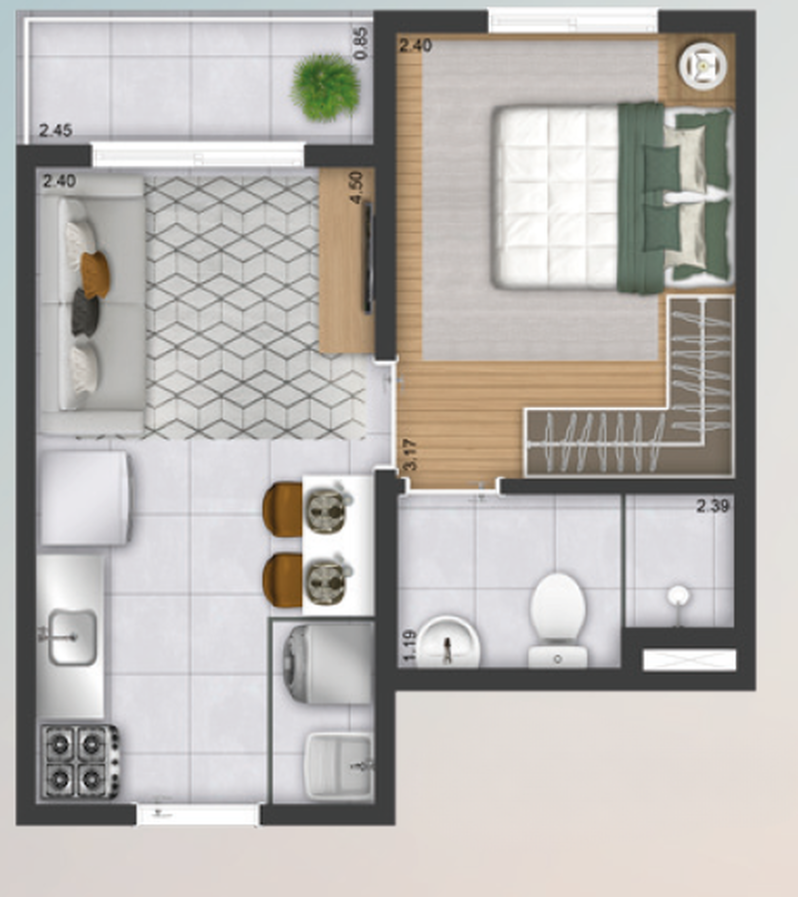 Planta 03 - 1 dorm 27,28m²