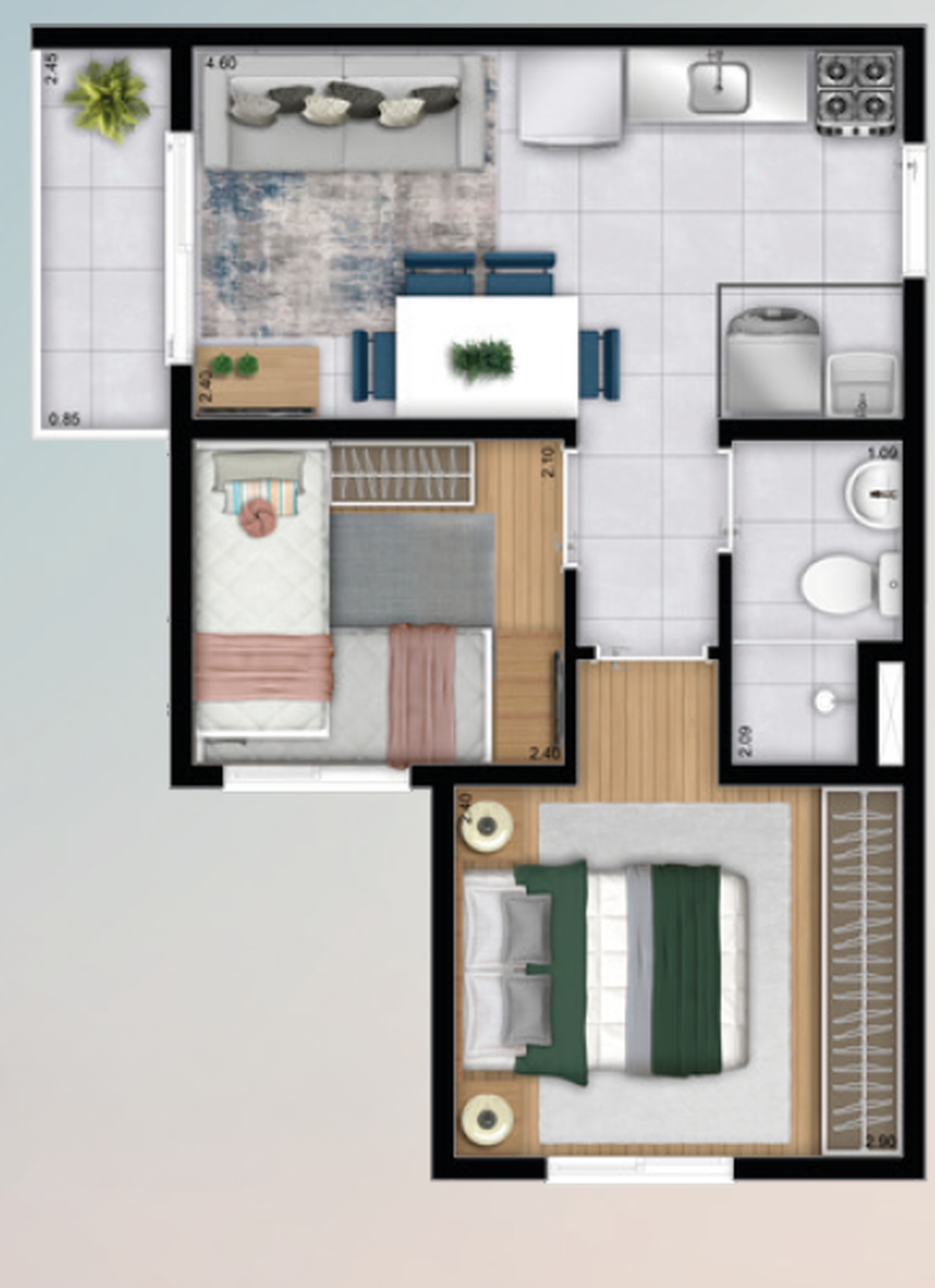 Planta 04 - 2 dorm 34,21m²