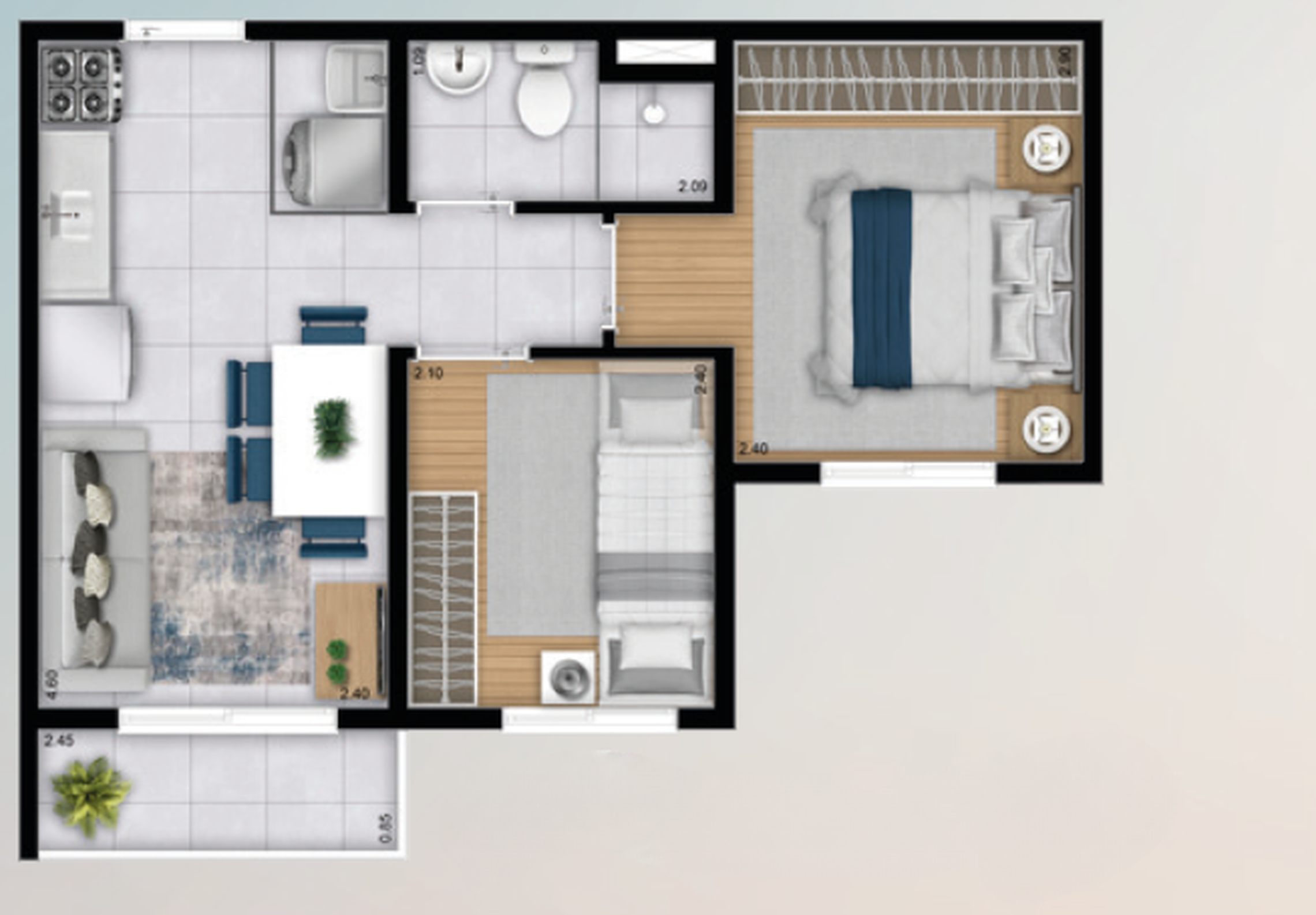 Planta 05 - 2 dorm 34,24m²