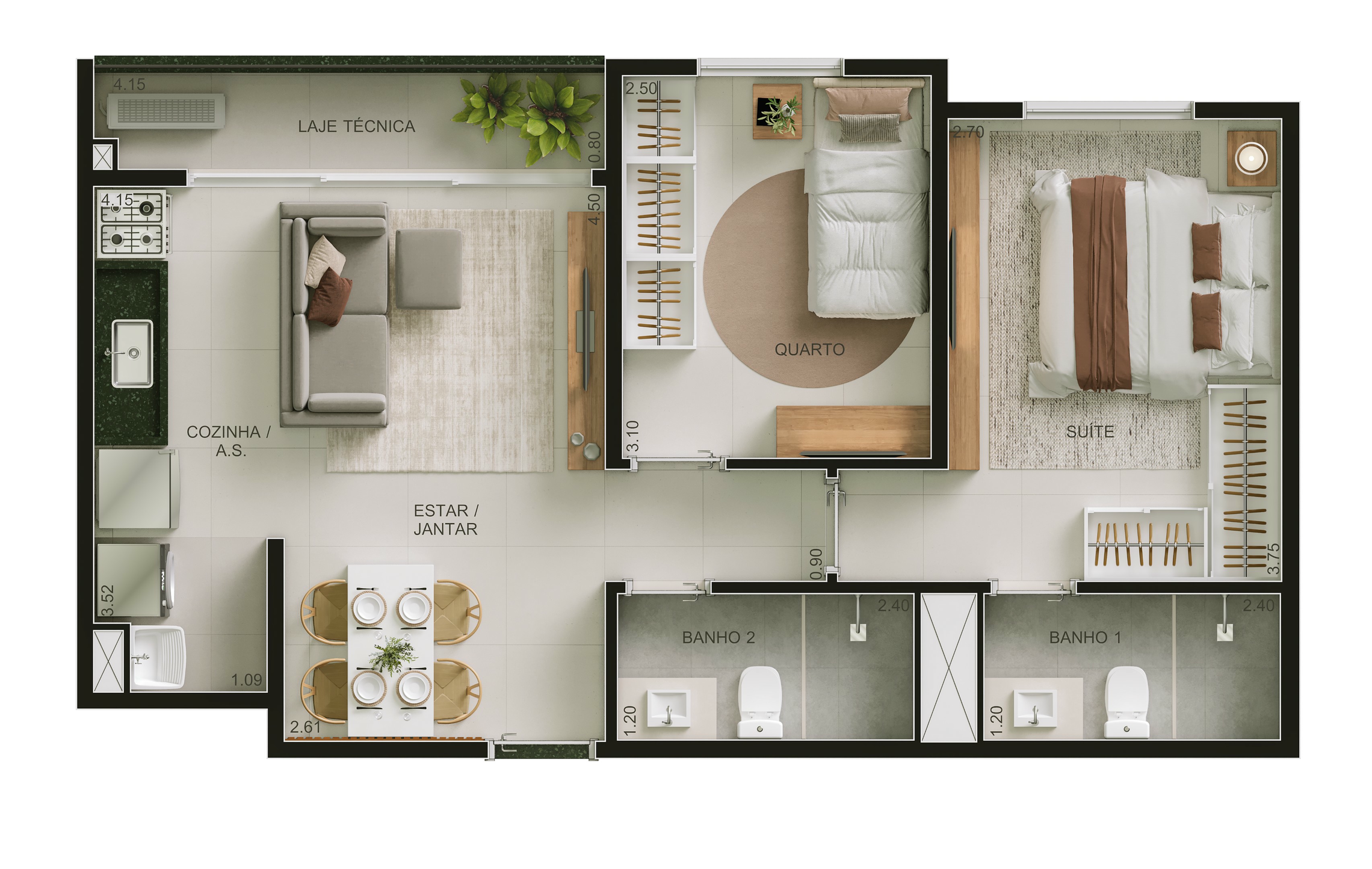 Planta 01 - 2 dorm 54m²