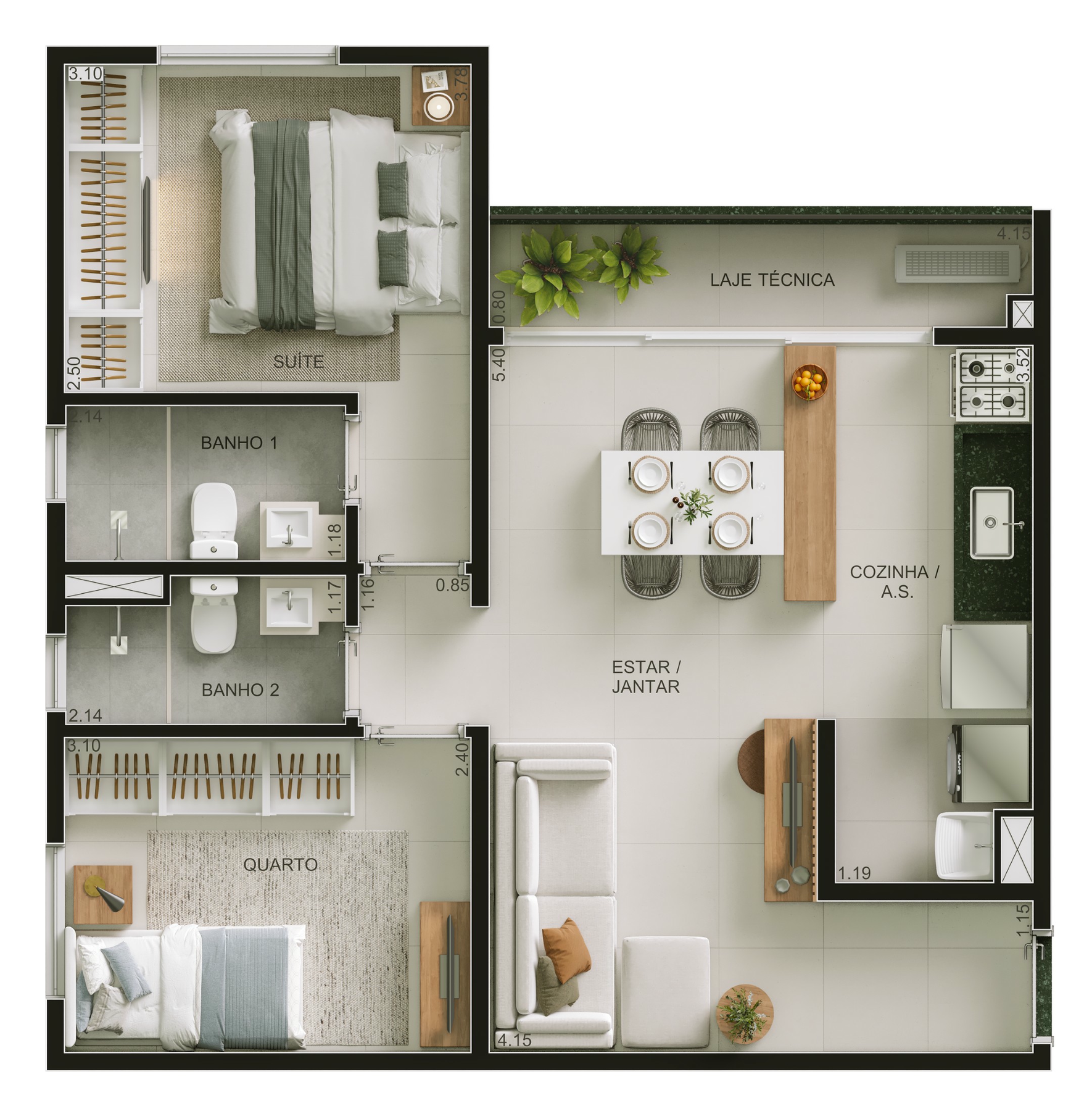 Planta 02 - 2 dorm 55m²
