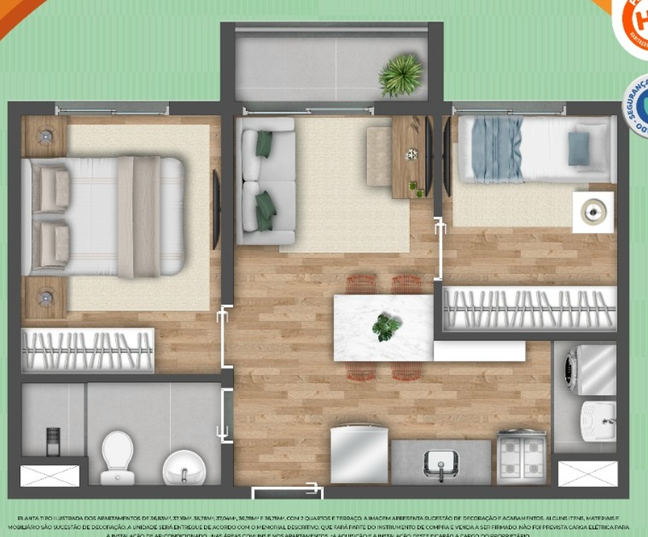 Planta 02 - 2 dorm 37m²