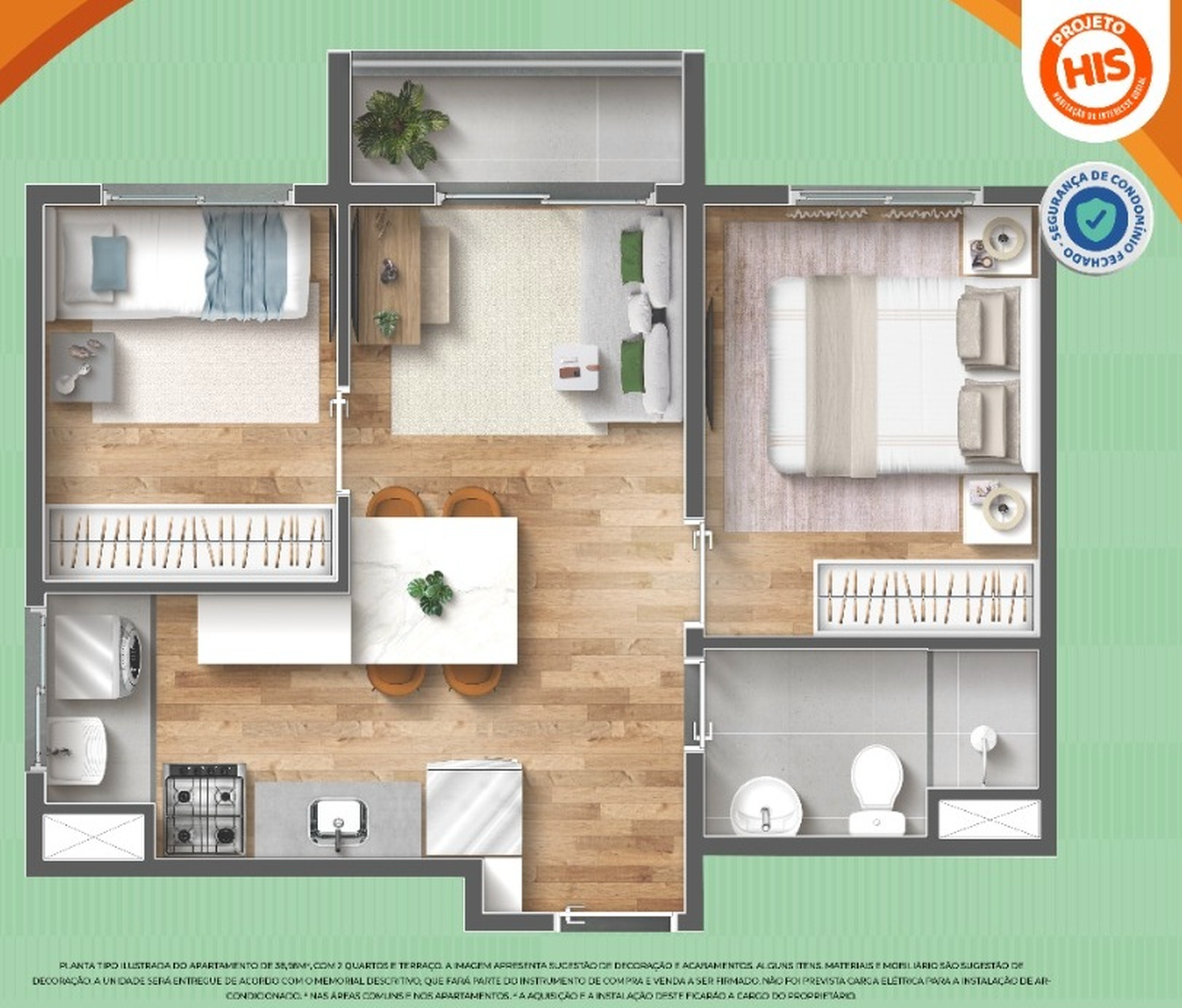 Planta 03 - 2 dorm 39m²