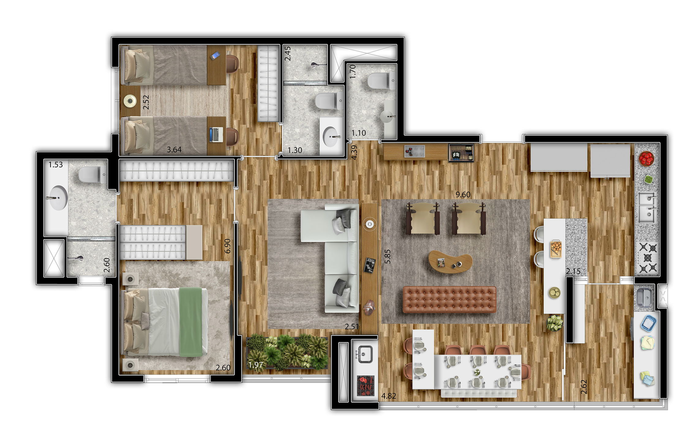Planta 99m² - 2 suítes
