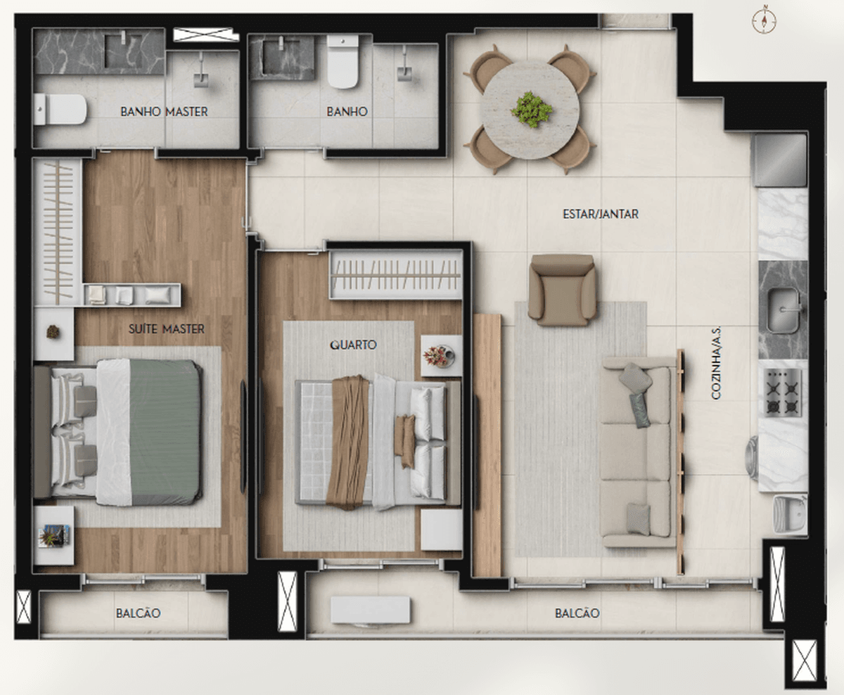 Planta 02 - 2 dorm 71,81m²