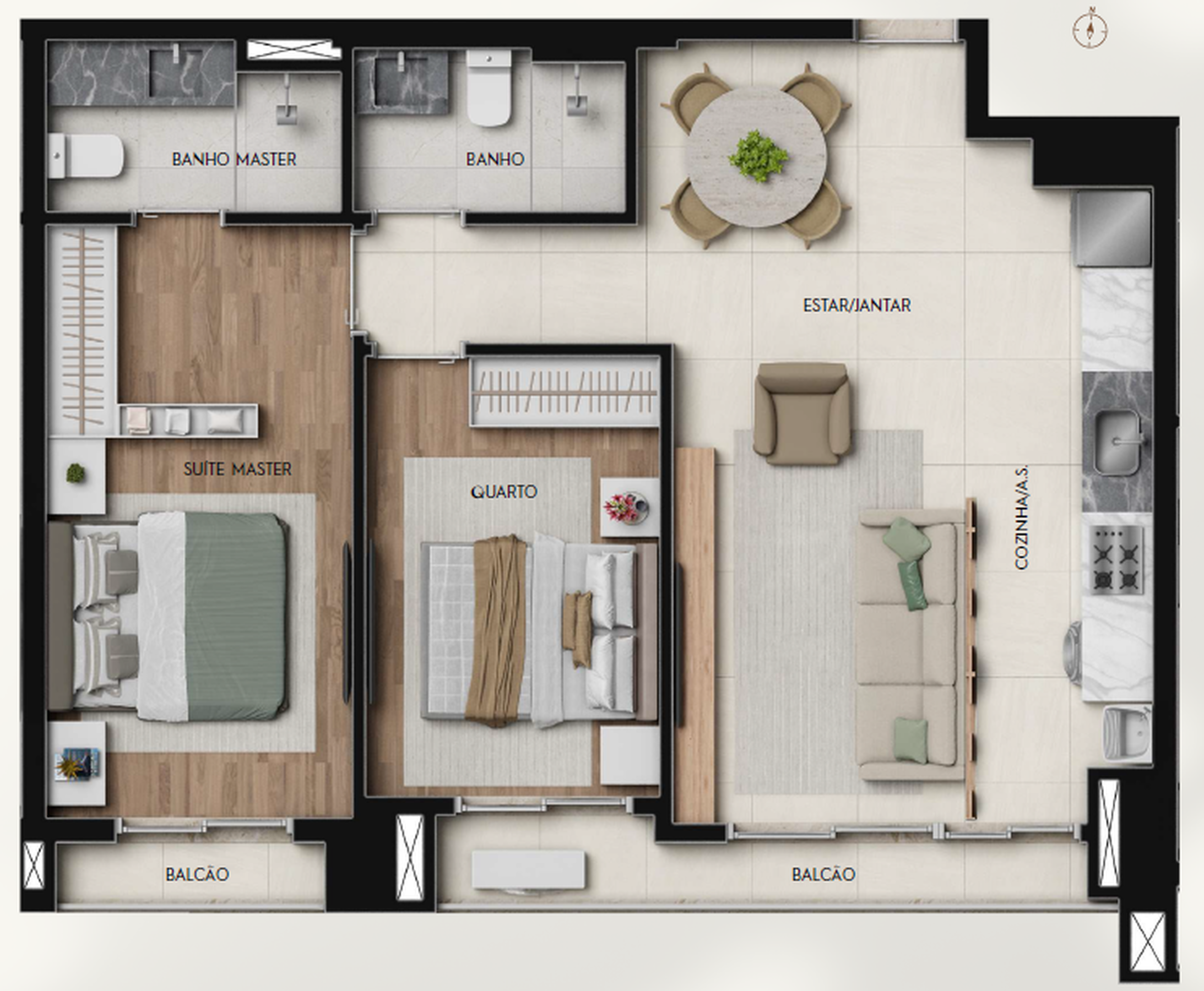 Planta 02 - 2 dorm 71,81m²