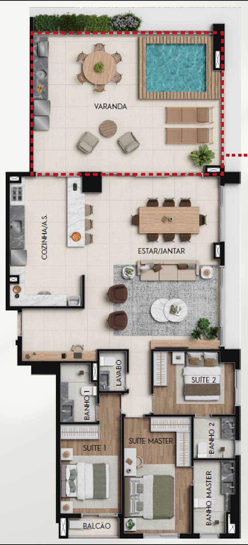 Planta 10 - 3 dorm 173,19m² - penthouse