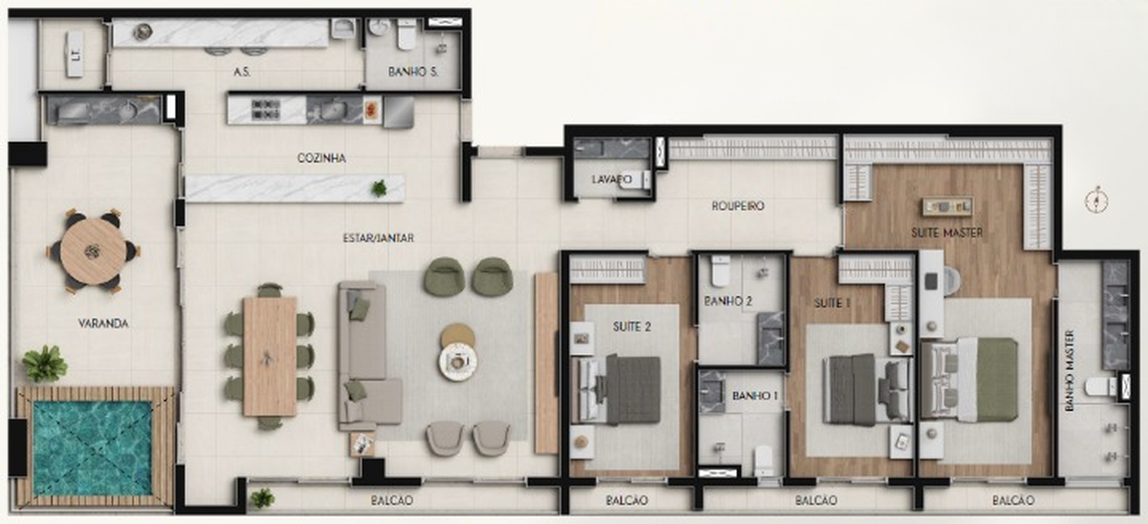 Planta 13 - 3 dorm 211,05m² - cobertura horizontal