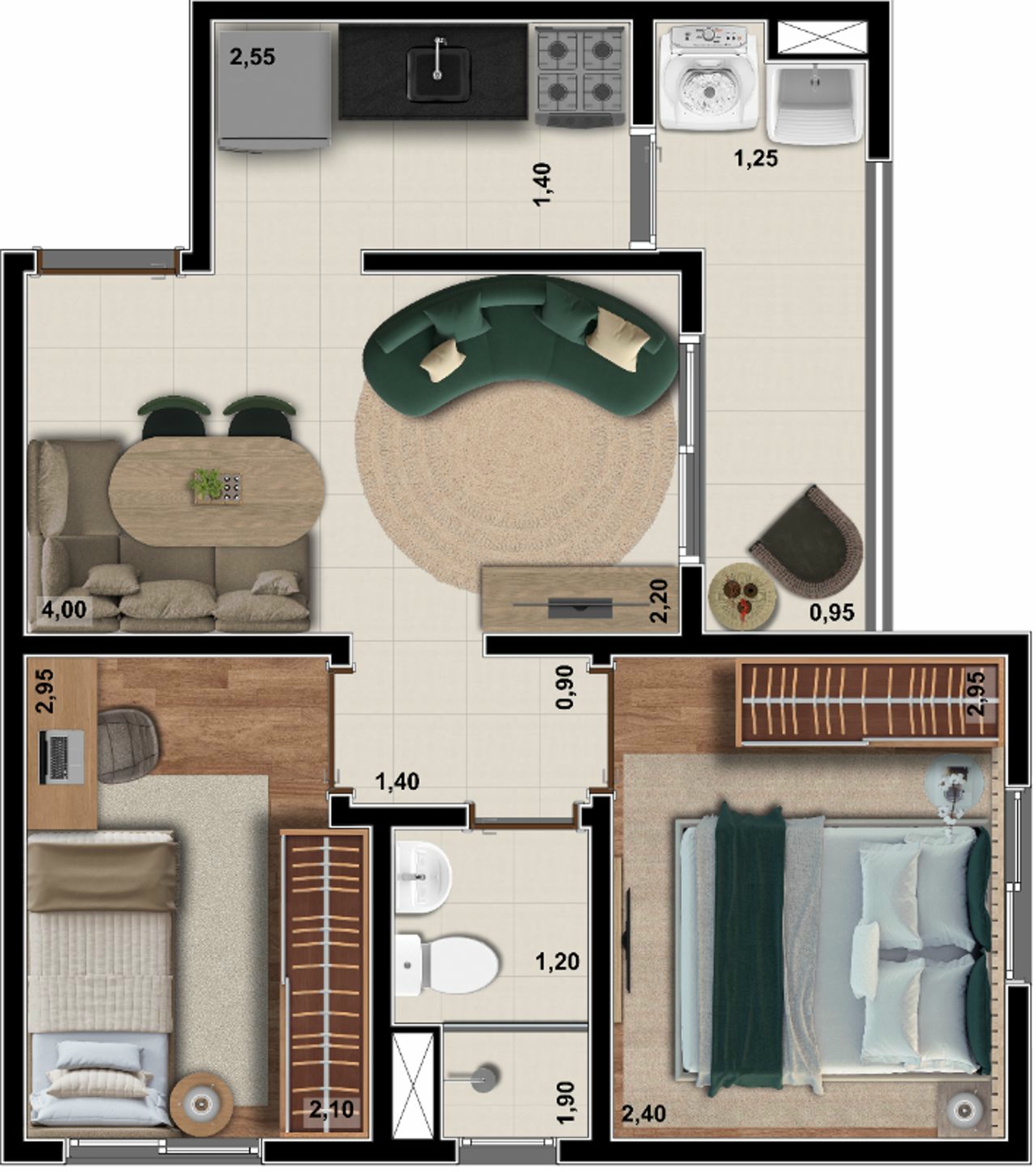 Planta 02 - 2 dorm 39m²