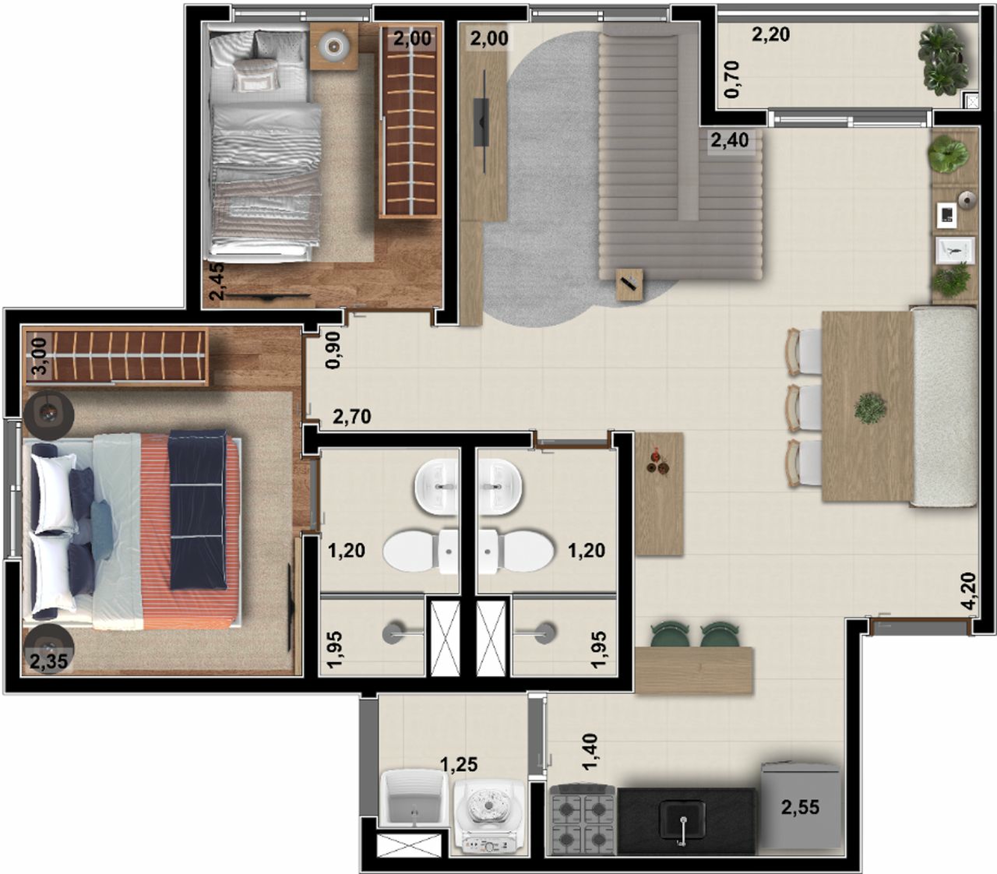 Planta 04 - 2 dorm 51m²