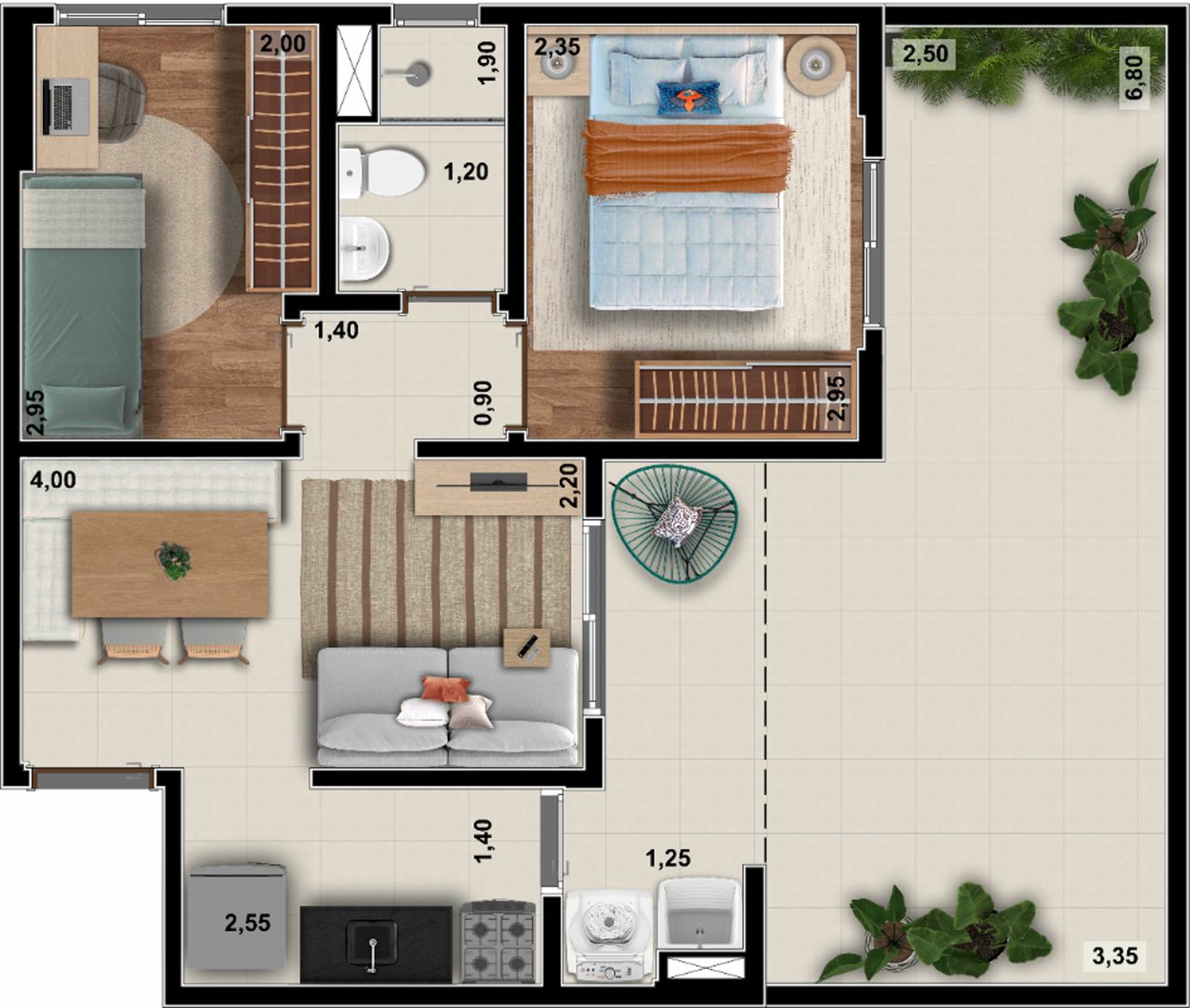 Planta 05 - 2 dorm 61m² - garden