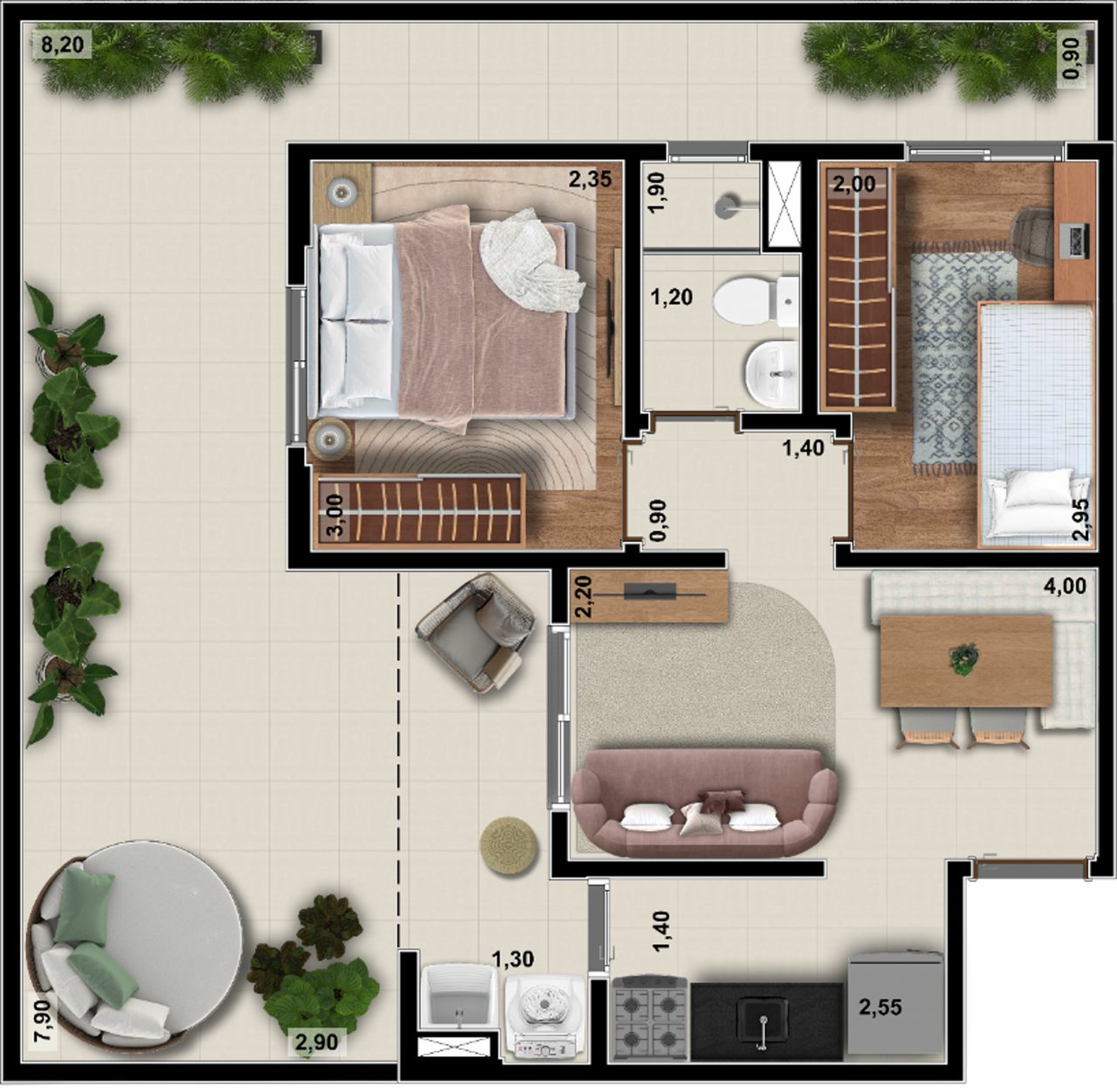 Planta 06 - 2 dorm 66m² - garden