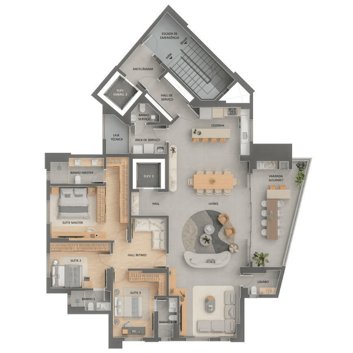 Planta 02 - 3 dorm 235m² - opção 01