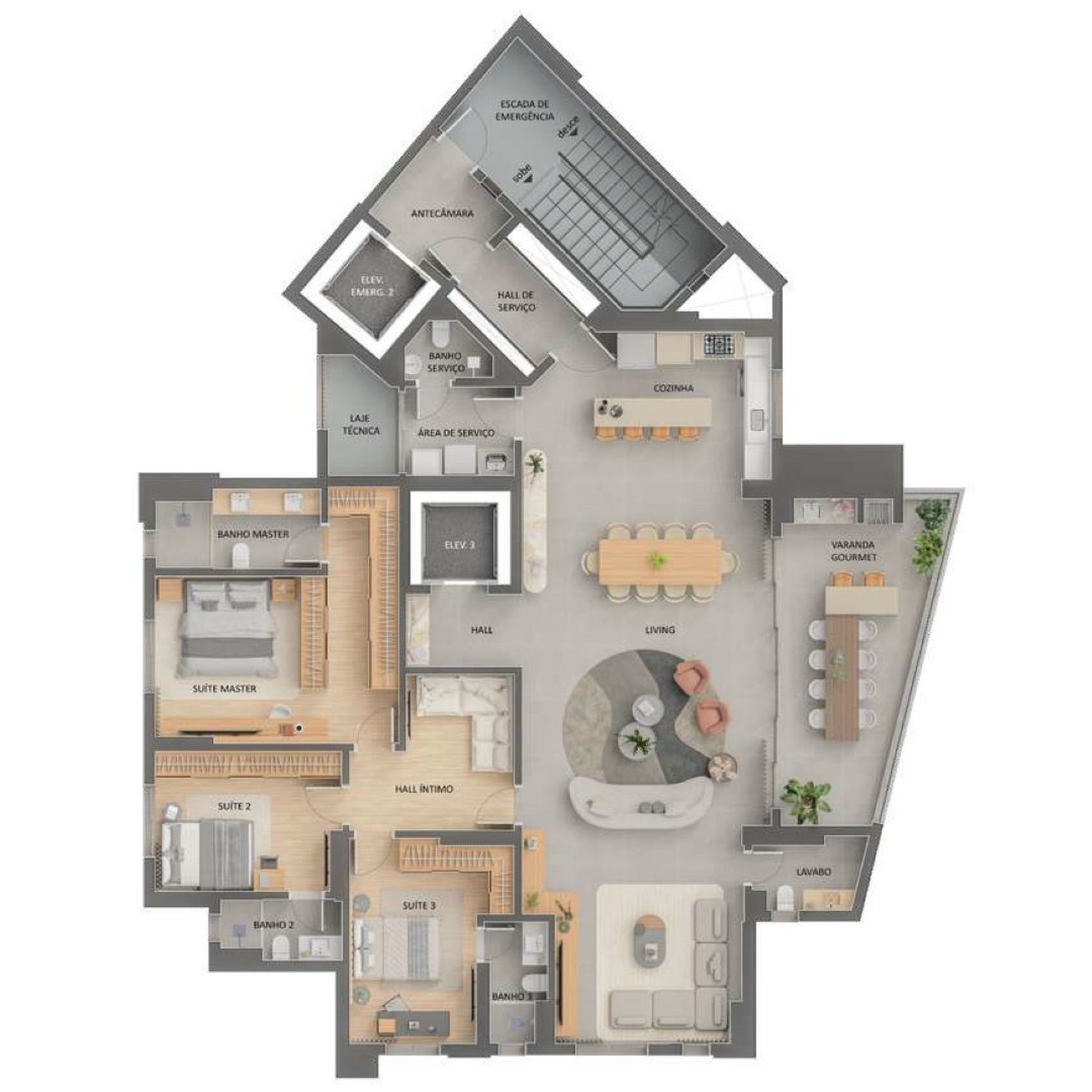 Planta 02 - 3 dorm 235m² - opção 01