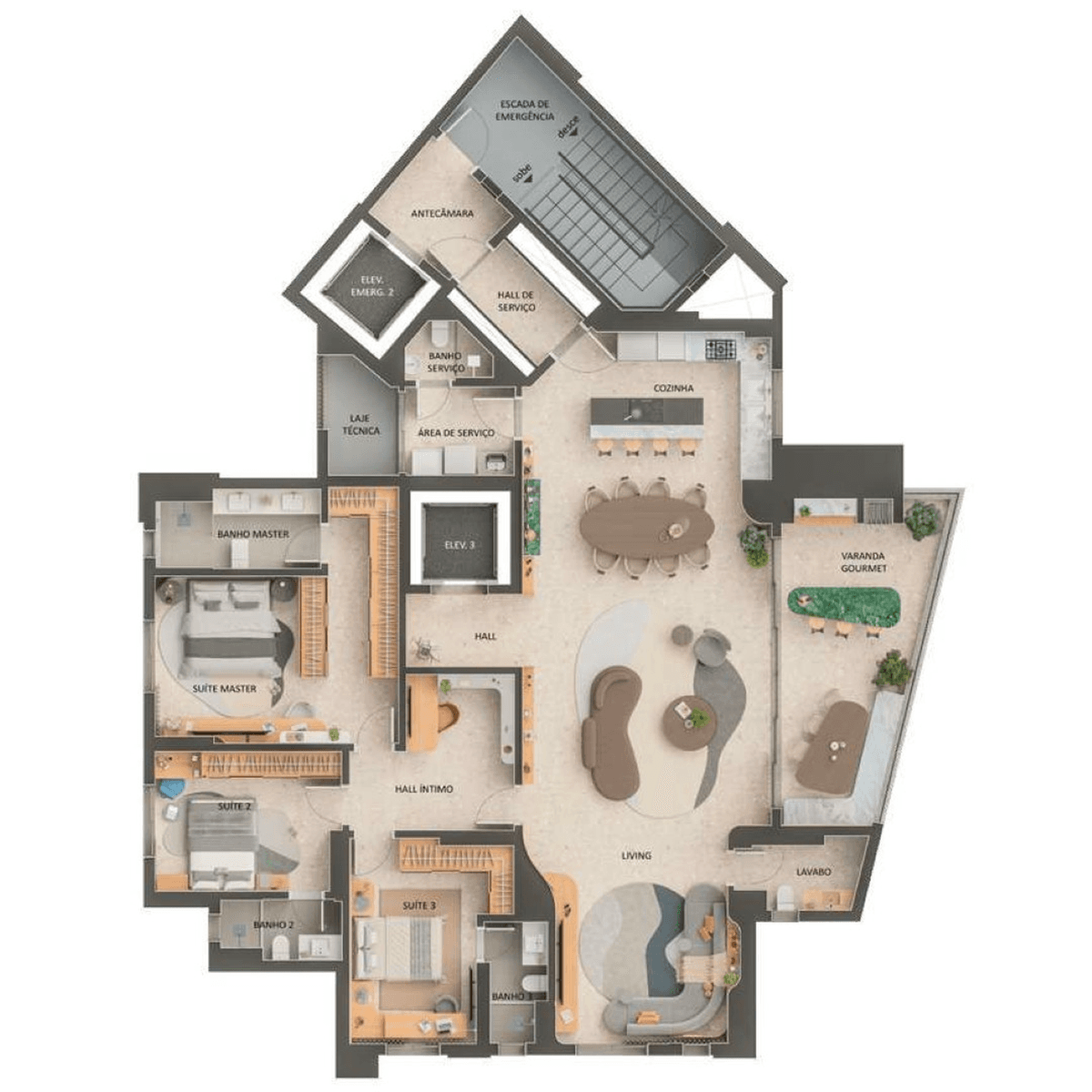 Planta 03 - 3 dorm 235m² - opção 02