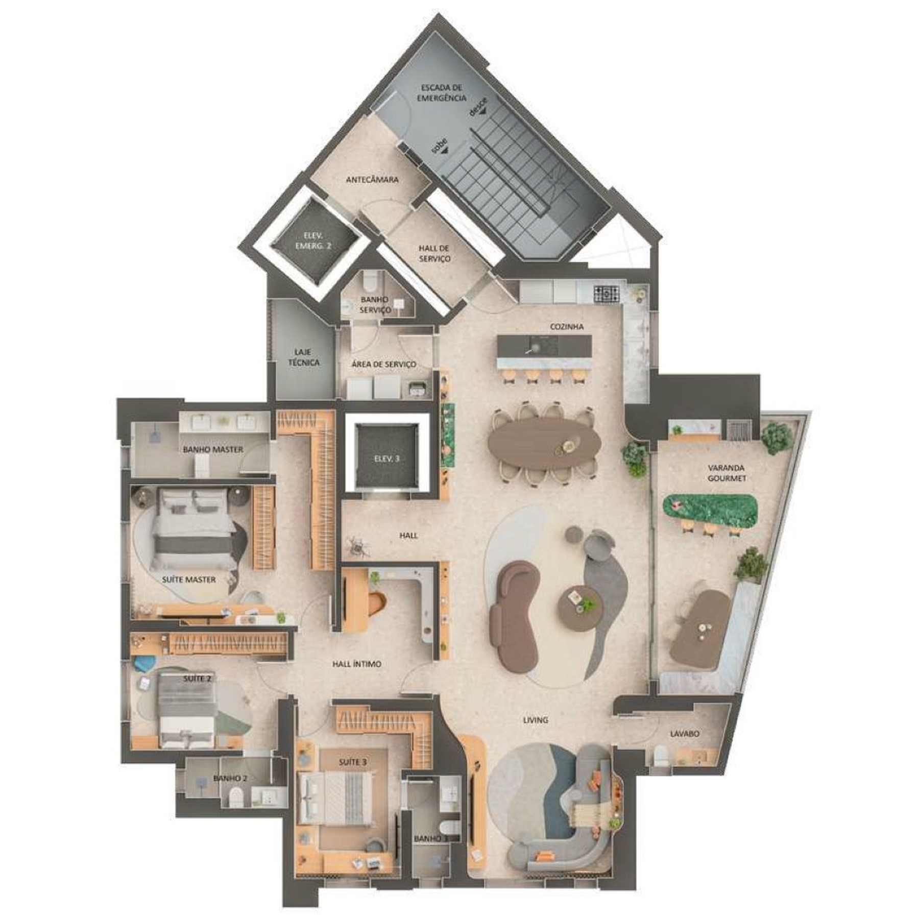 Planta 03 - 3 dorm 235m² - opção 02