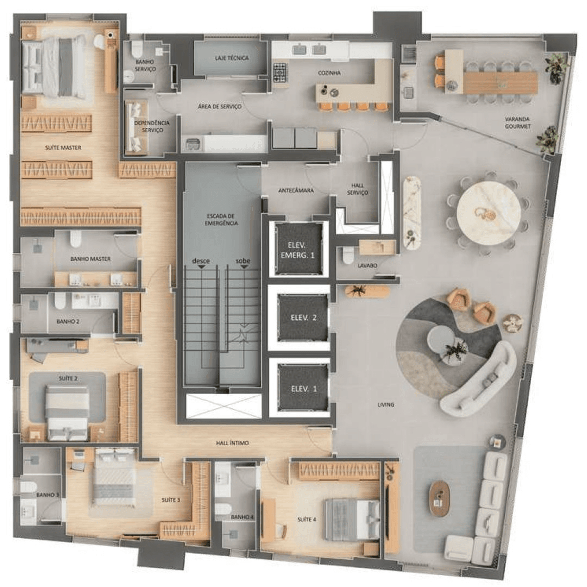 Planta 04 - 4 dorm 280m²