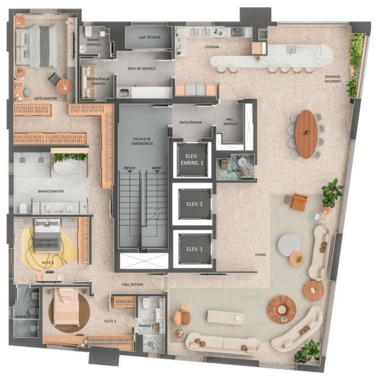 Planta 05 - 3 dorm 280m² - opção 01