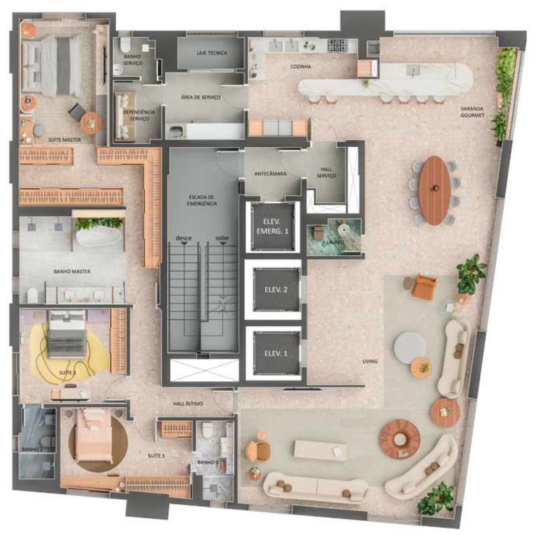 Planta 05 - 3 dorm 280m² - opção 01