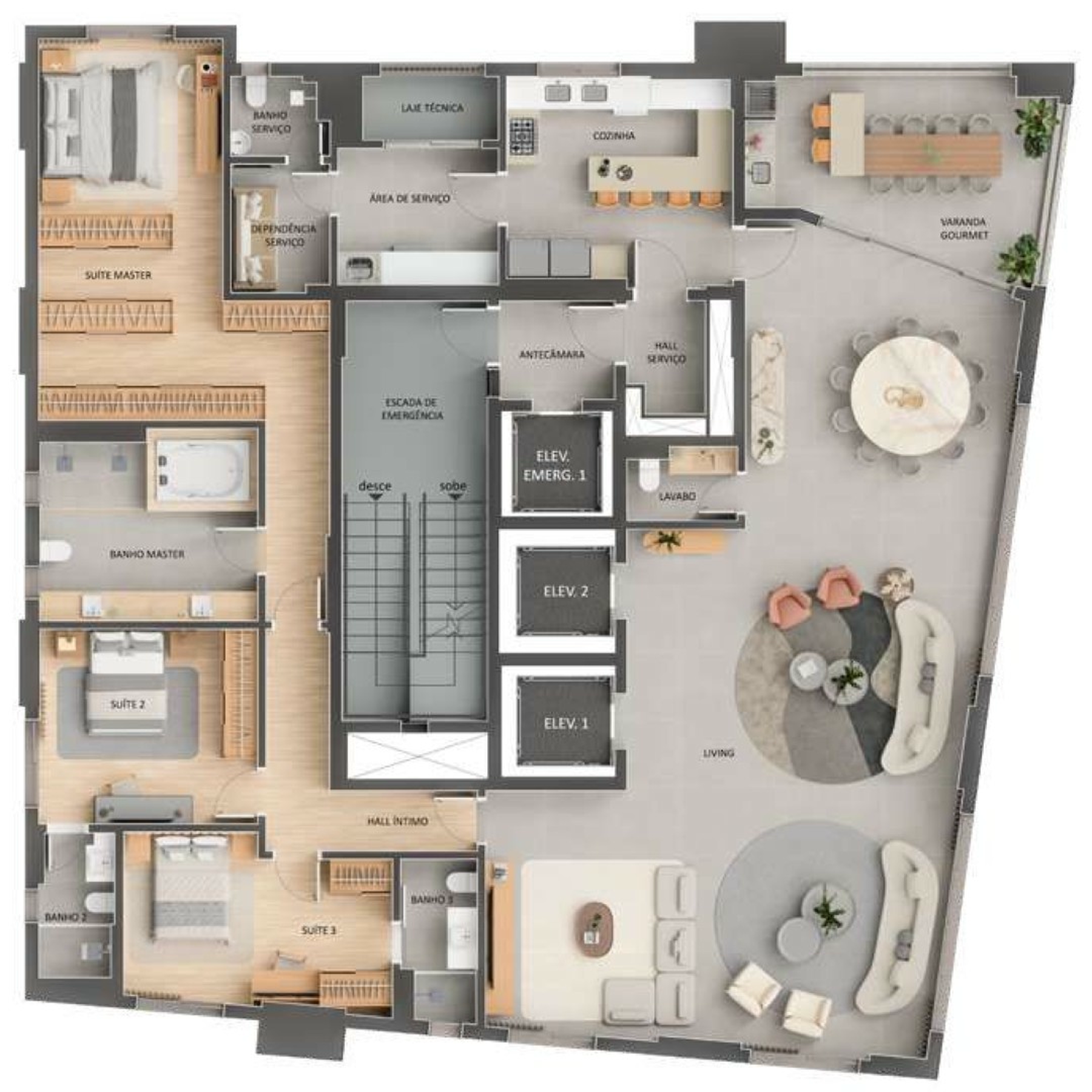 Planta 06 - 3 dorm 280m² - opção 02