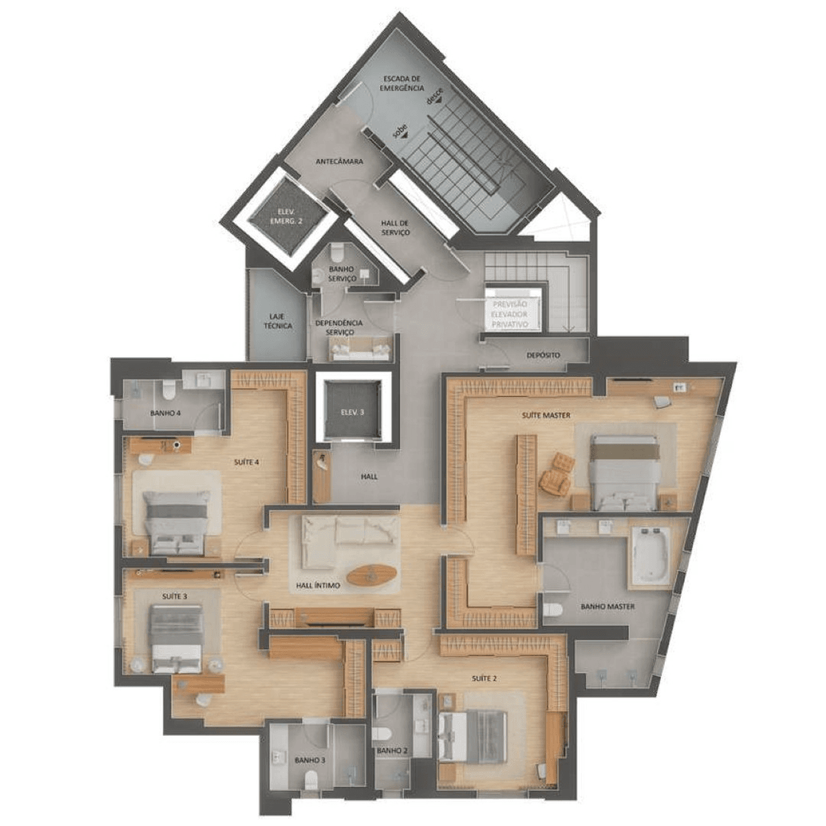 Planta 07 - 4 dorm 446,90m² - cobertura duplex - inferior