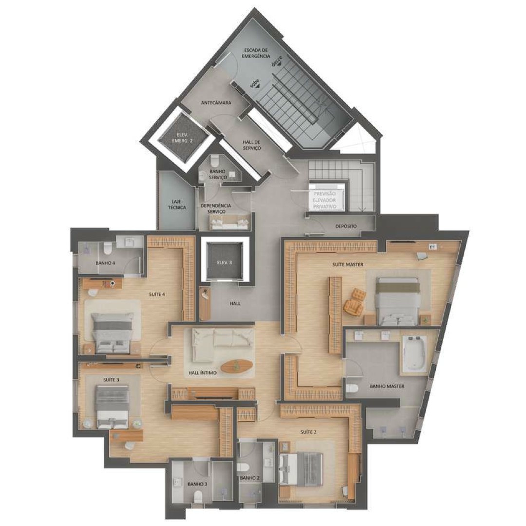 Planta 07 - 4 dorm 446,90m² - cobertura duplex - inferior