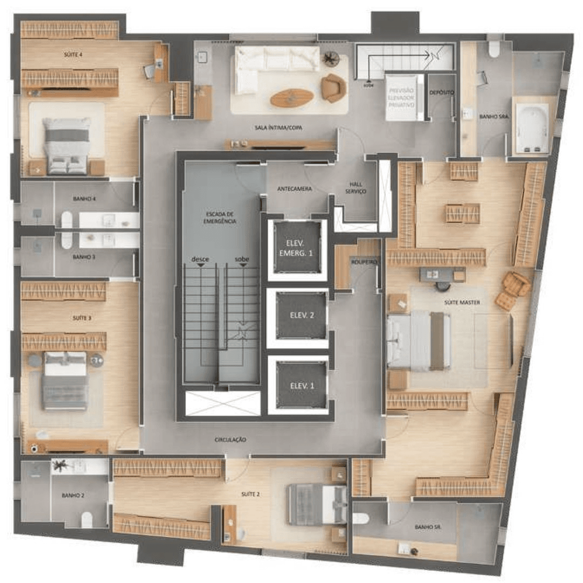 Planta 09 - 4 dorm 538,95m² - cobertura duplex - inferior