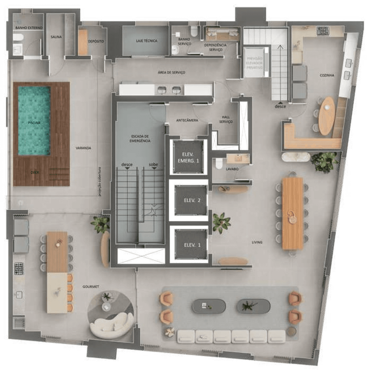 Planta 10 - 4 dorm 538,95m² - cobertura duplex - superior