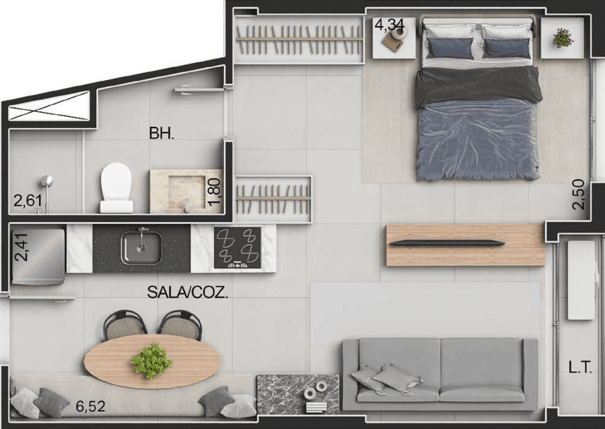 Planta 03 - 1 dorm 35,34m² - studio