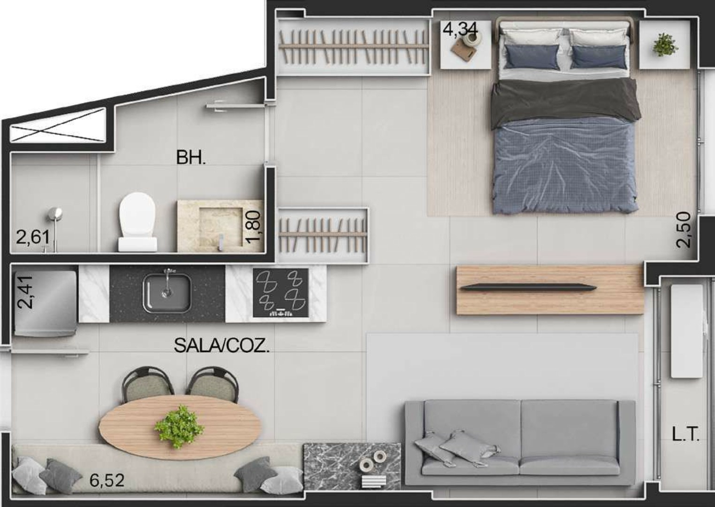 Planta 03 - 1 dorm 35,34m² - studio
