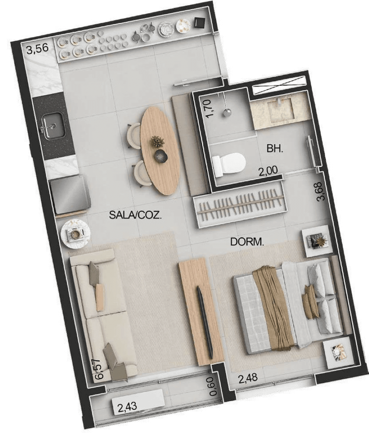 Planta 04 - 1 dorm 37,24m² - studio