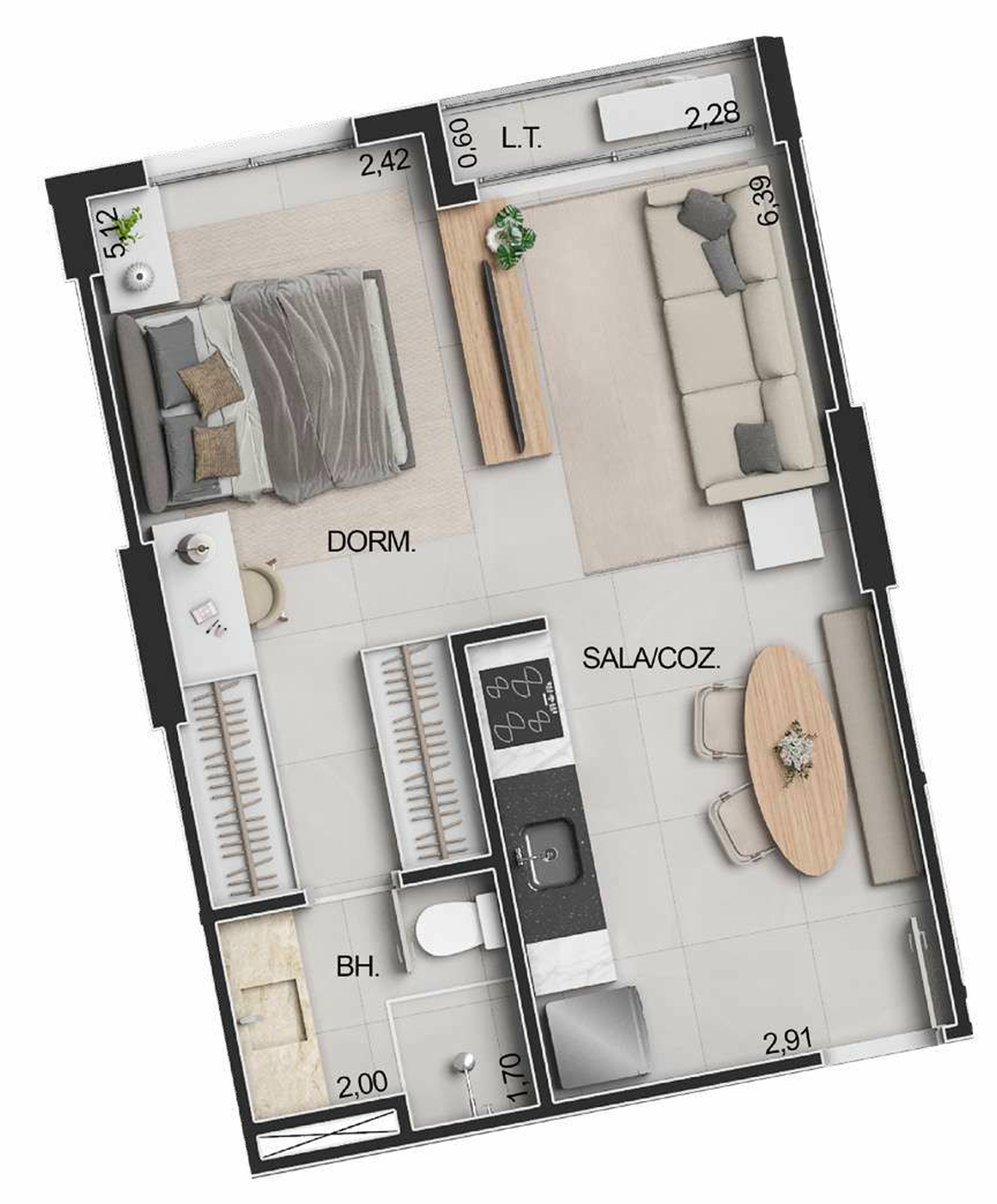Planta 07 - 1 dorm 37,37m² - studio