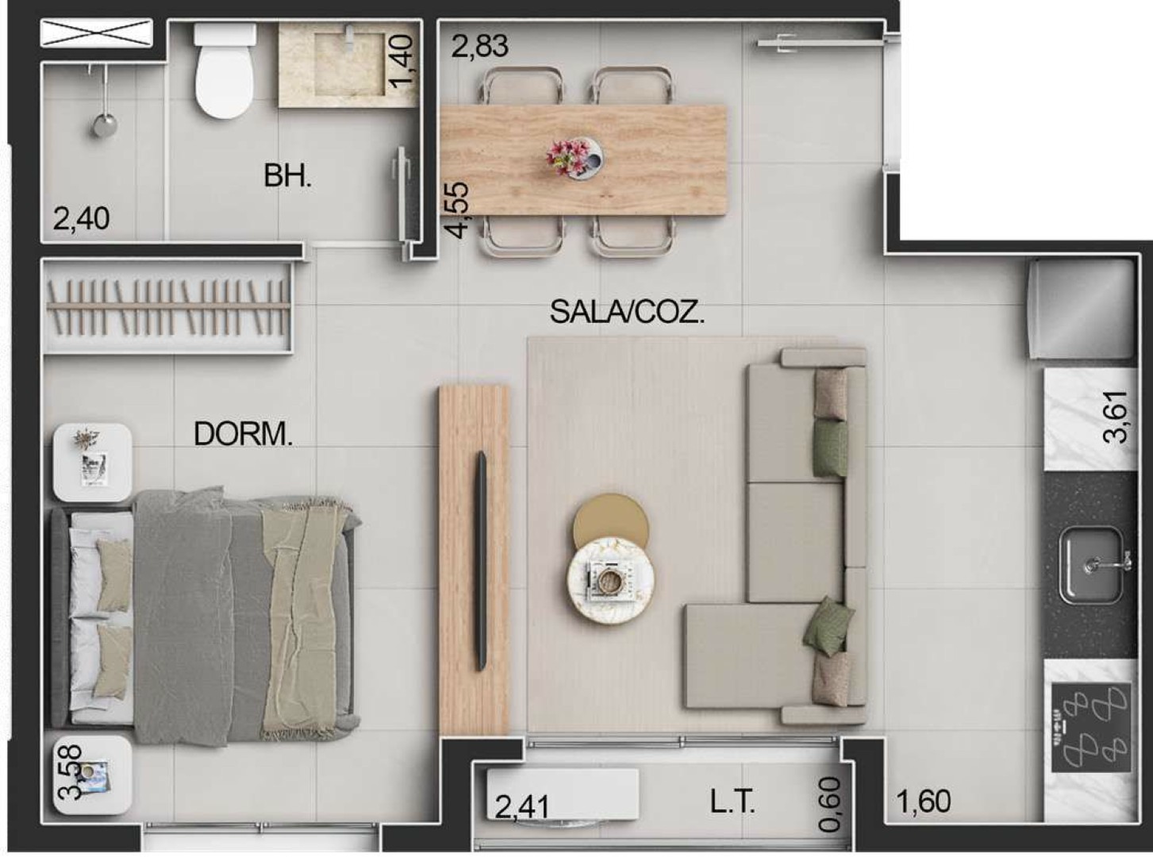 Planta 08 - 1 dorm 37,56m² - studio