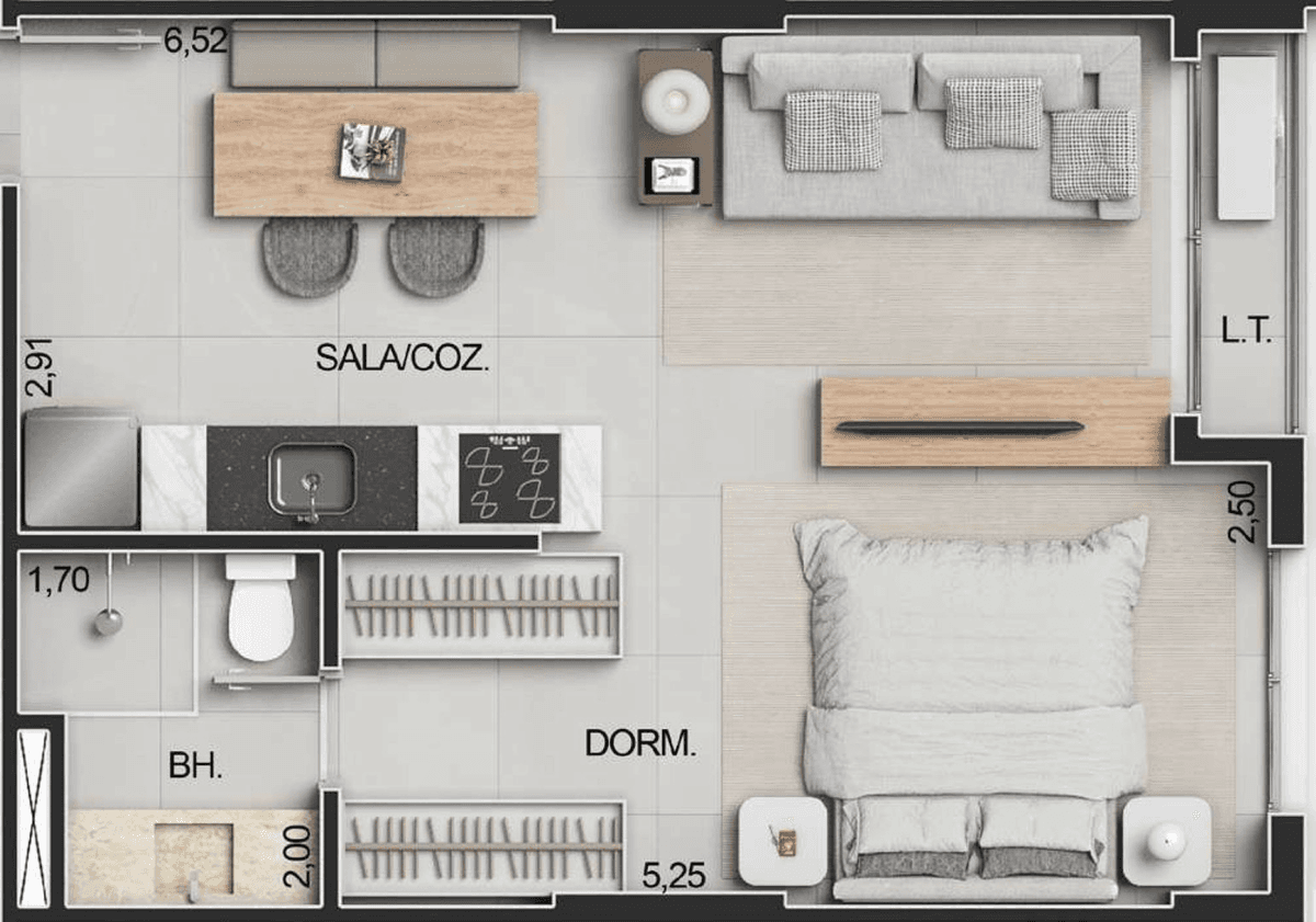 Planta 09 - 1 dorm 38,01m² - studio