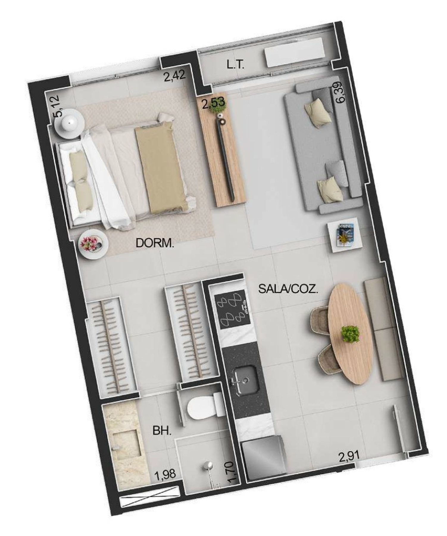 Planta 10 - 1 dorm 38,13m² - studio