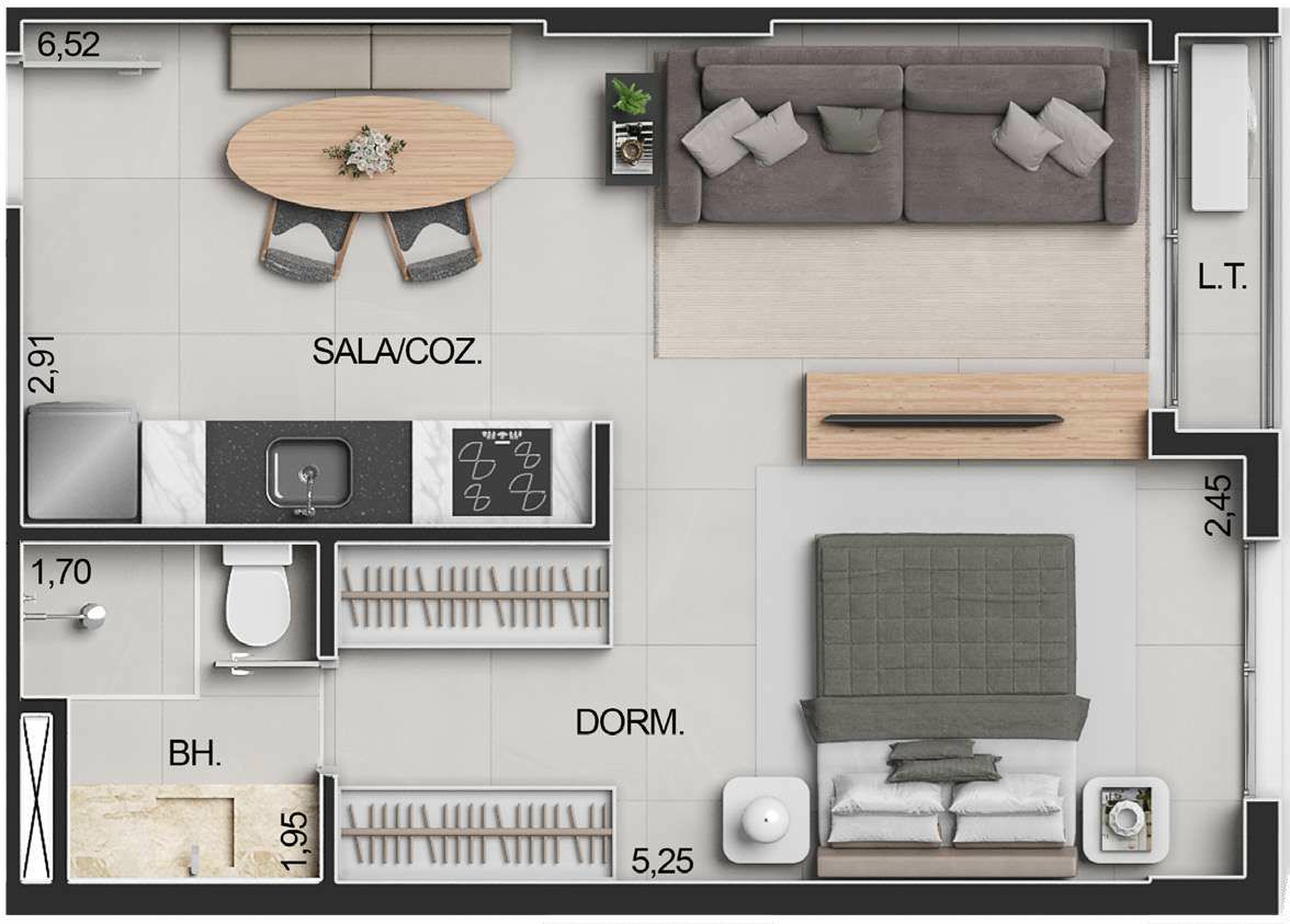 Planta 11 - 1 dorm 38,60m² - studio