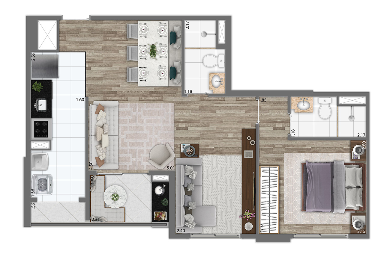 Planta 02 - 1 dorm 56m² - opção