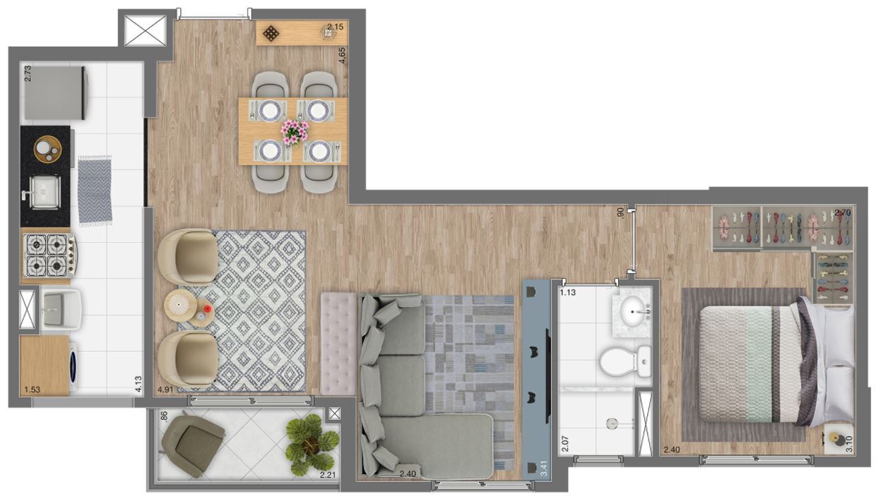 Planta 01 - 1 dorm 45m² - opção