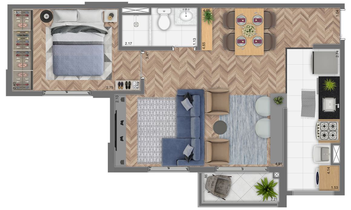 Planta 02 - 1 dorm 45m² - opção